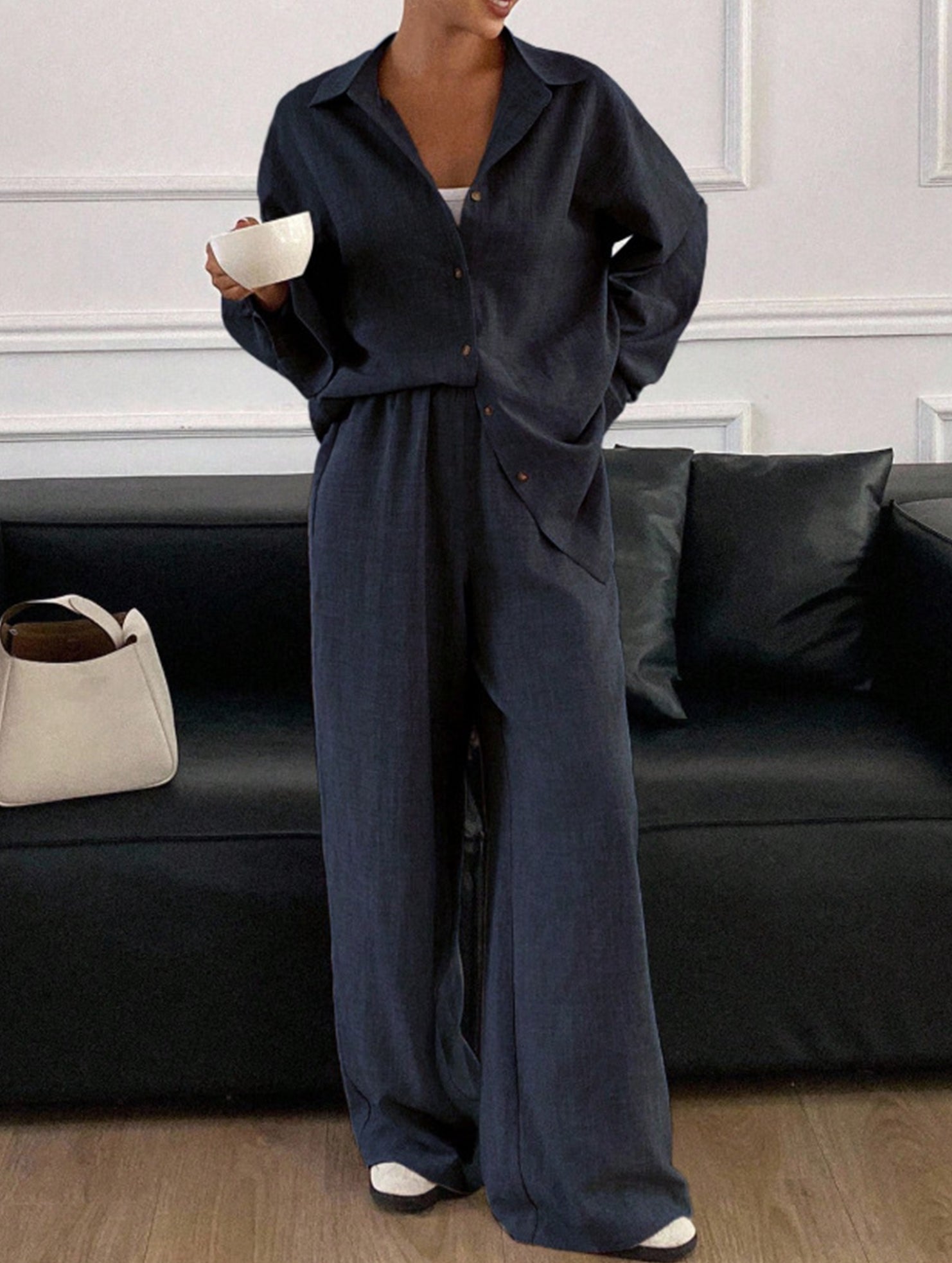 Casual, loose-fitting, and relaxed style shirt set