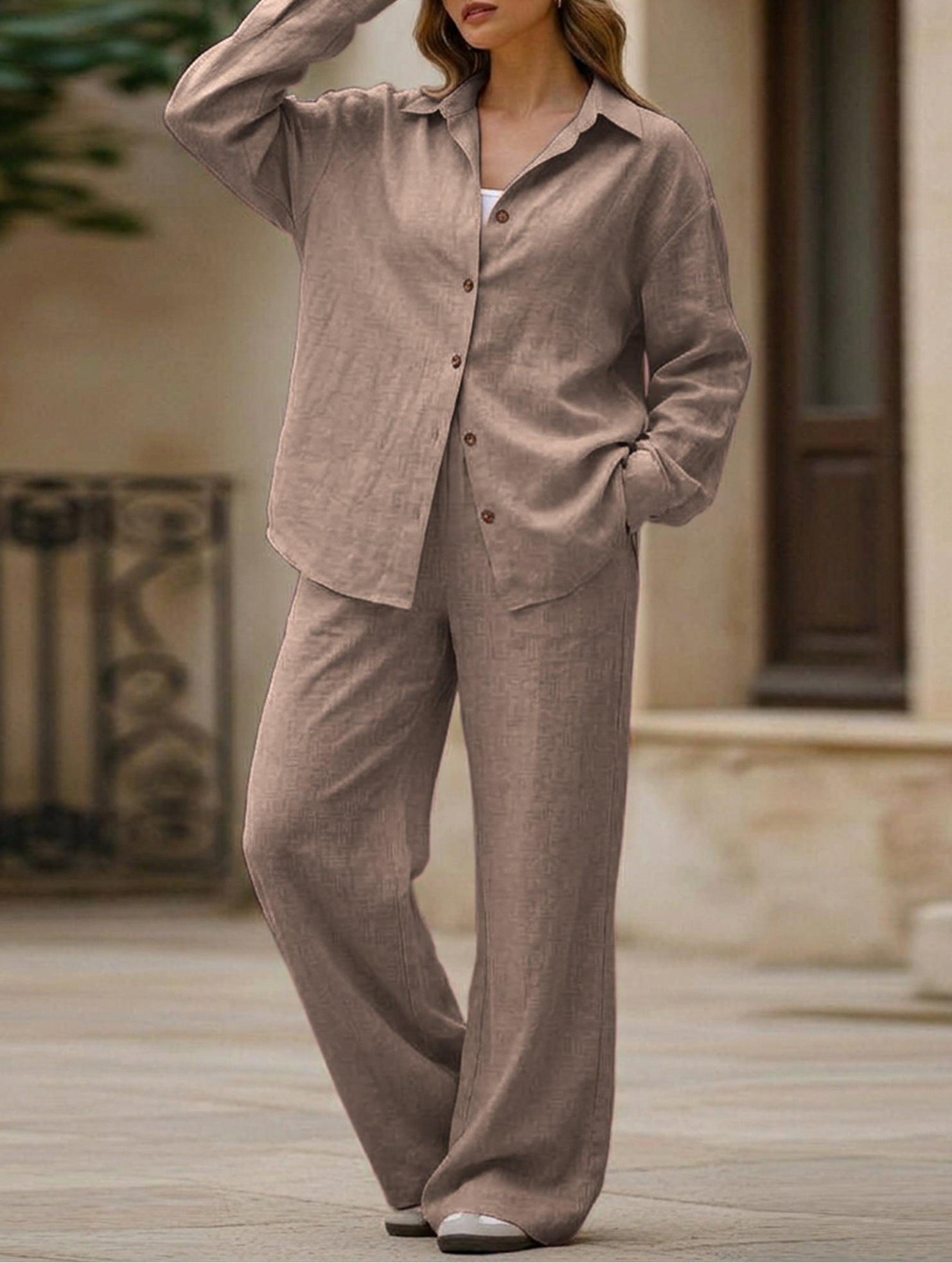 Casual, loose-fitting, and relaxed style shirt set