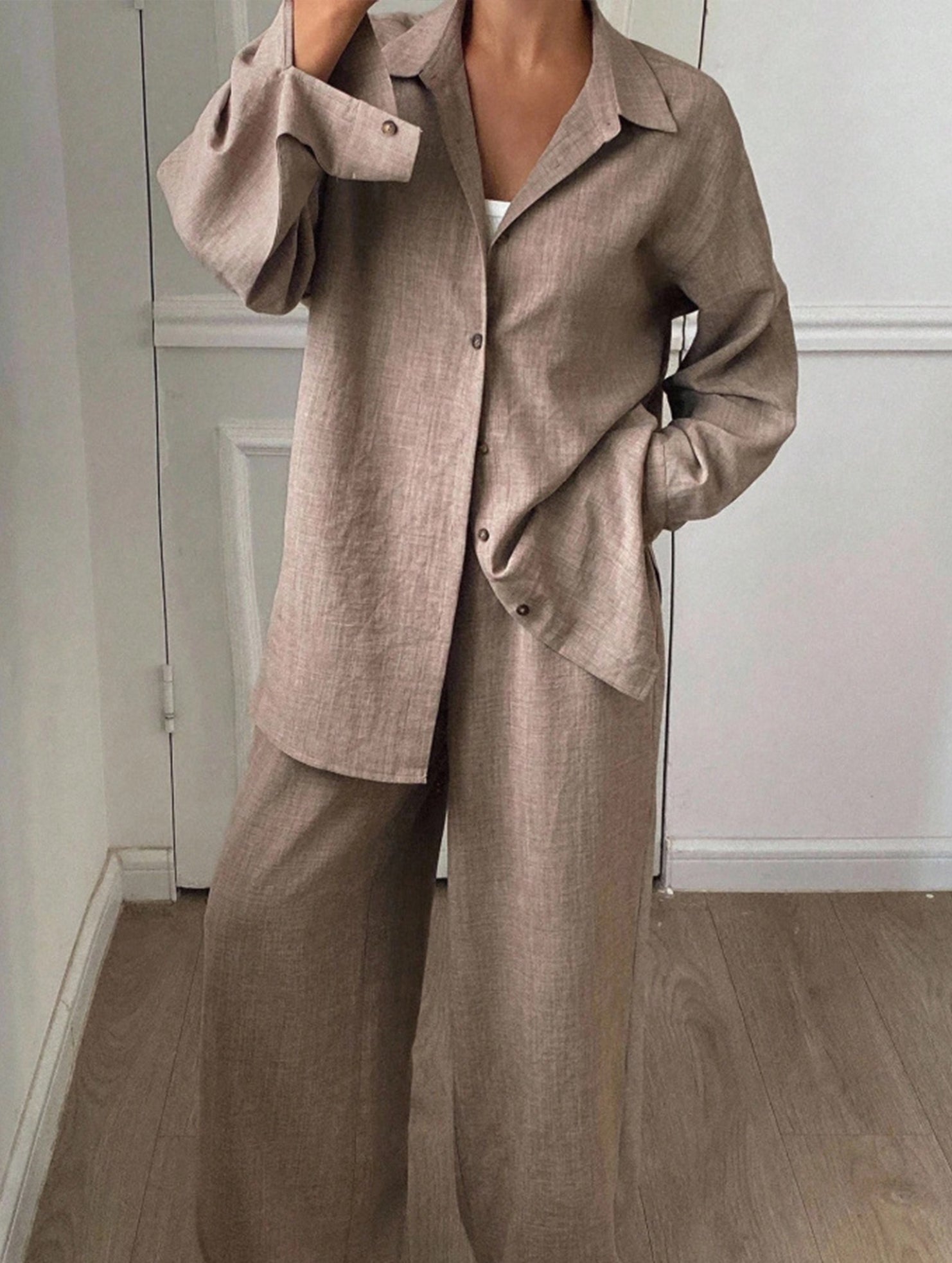 Casual, loose-fitting, and relaxed style shirt set