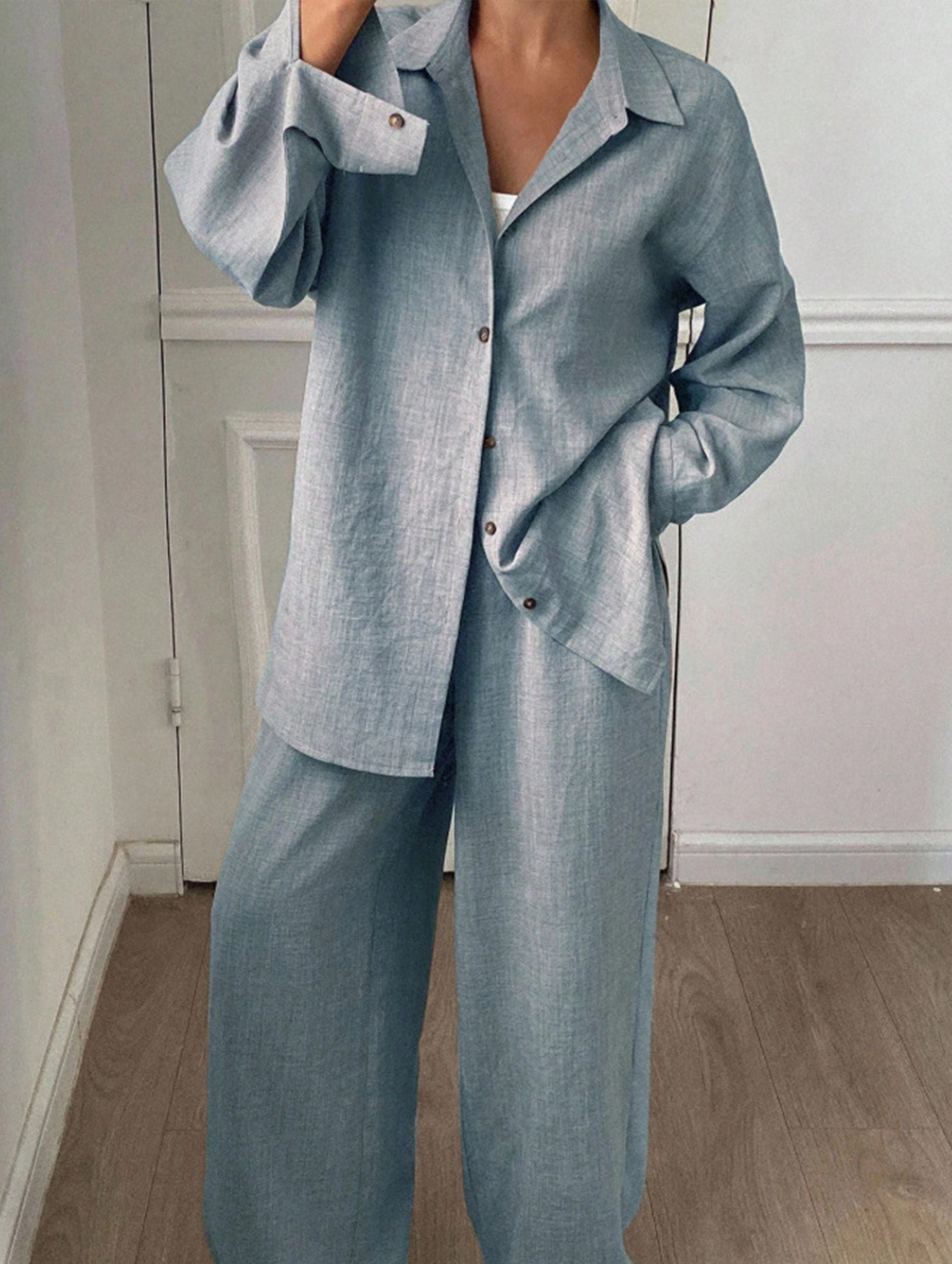 Casual, loose-fitting, and relaxed style shirt set