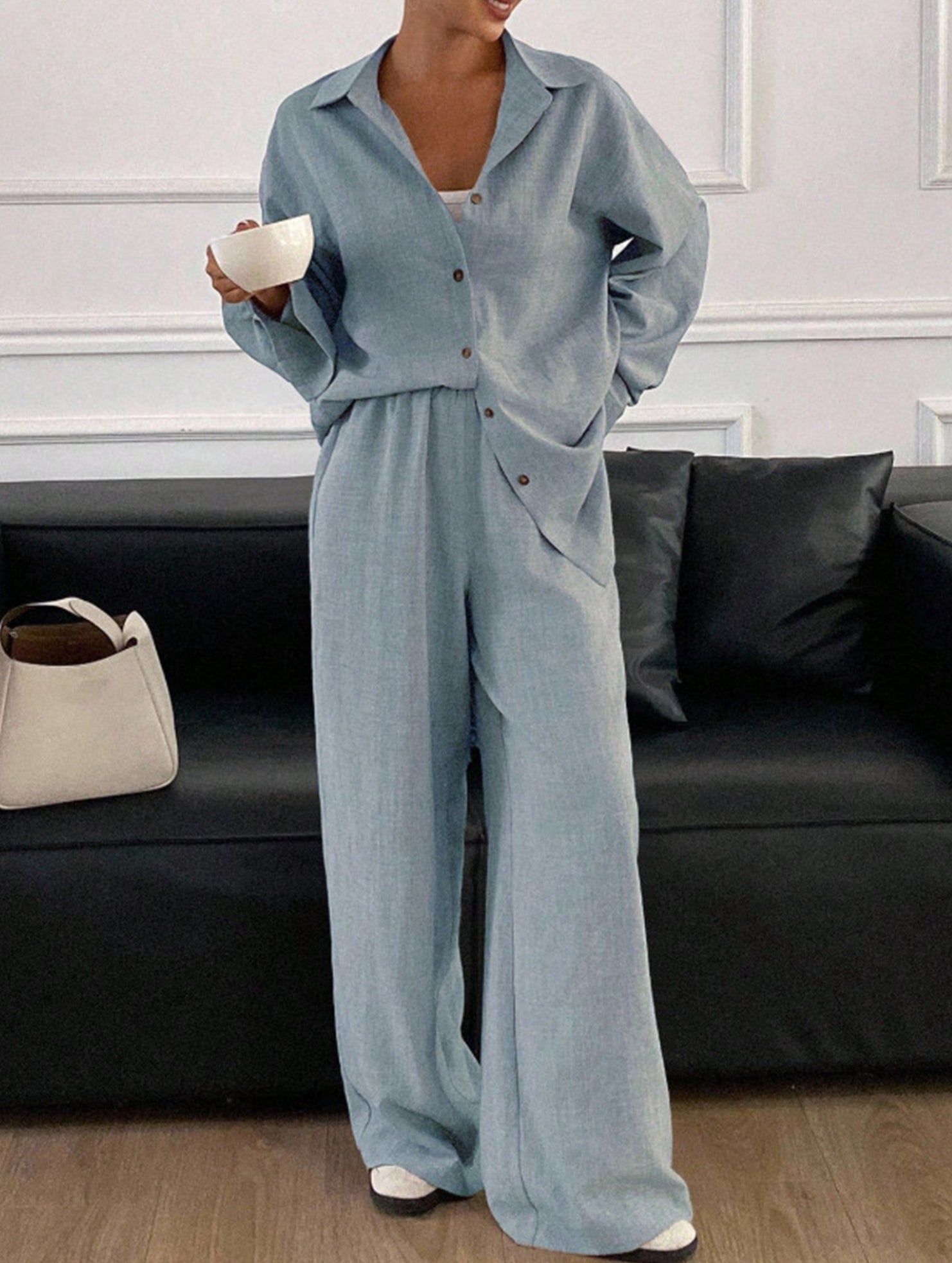 Casual, loose-fitting, and relaxed style shirt set