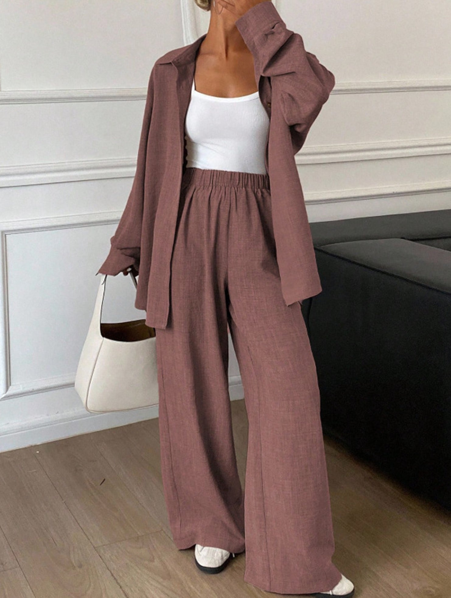 Casual, loose-fitting, and relaxed style shirt set