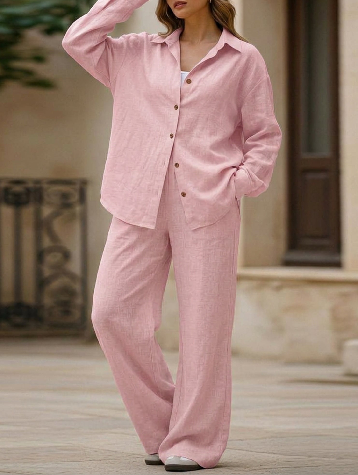 Casual, loose-fitting, and relaxed style shirt set