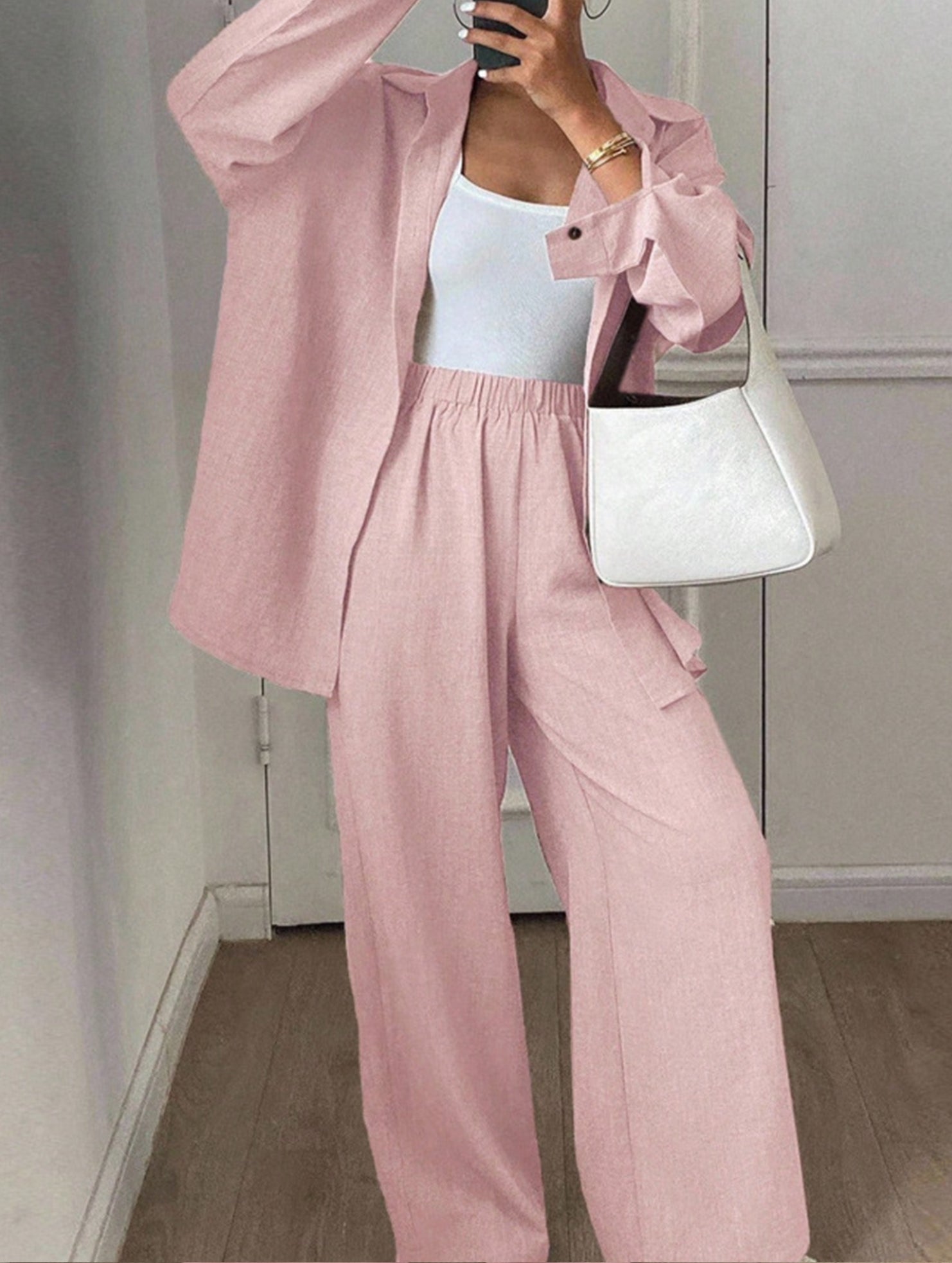 Casual, loose-fitting, and relaxed style shirt set