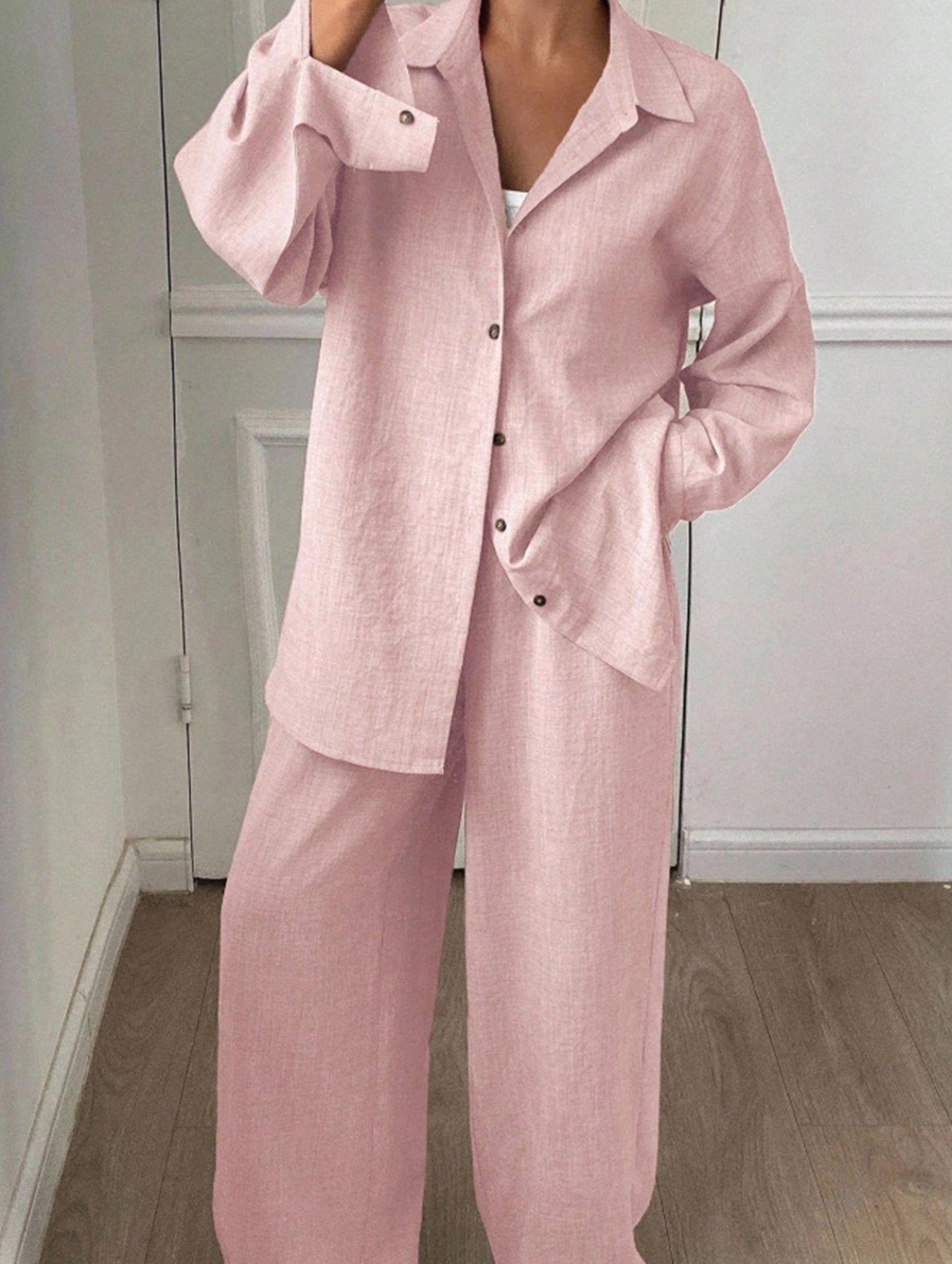 Casual, loose-fitting, and relaxed style shirt set