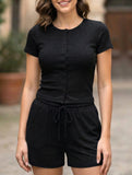 Women's short-sleeved shirt, T-shirt and shorts set