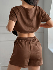 Women's Sporty Solid Color Short-Sleeve and Shorts Set
