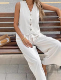 Elegant V-neck single-breasted vest and trousers set