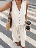 Elegant V-neck single-breasted vest and trousers set