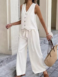 Elegant V-neck single-breasted vest and trousers set