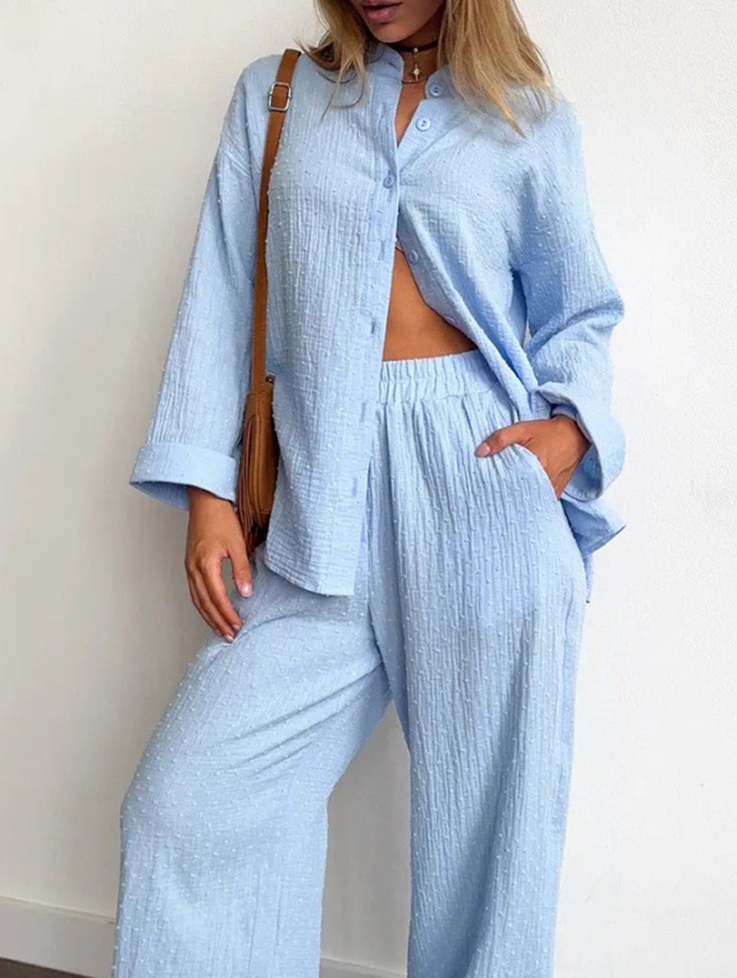 Women's Long-Sleeved Collared Elastic Pants Suit_CWSS01426