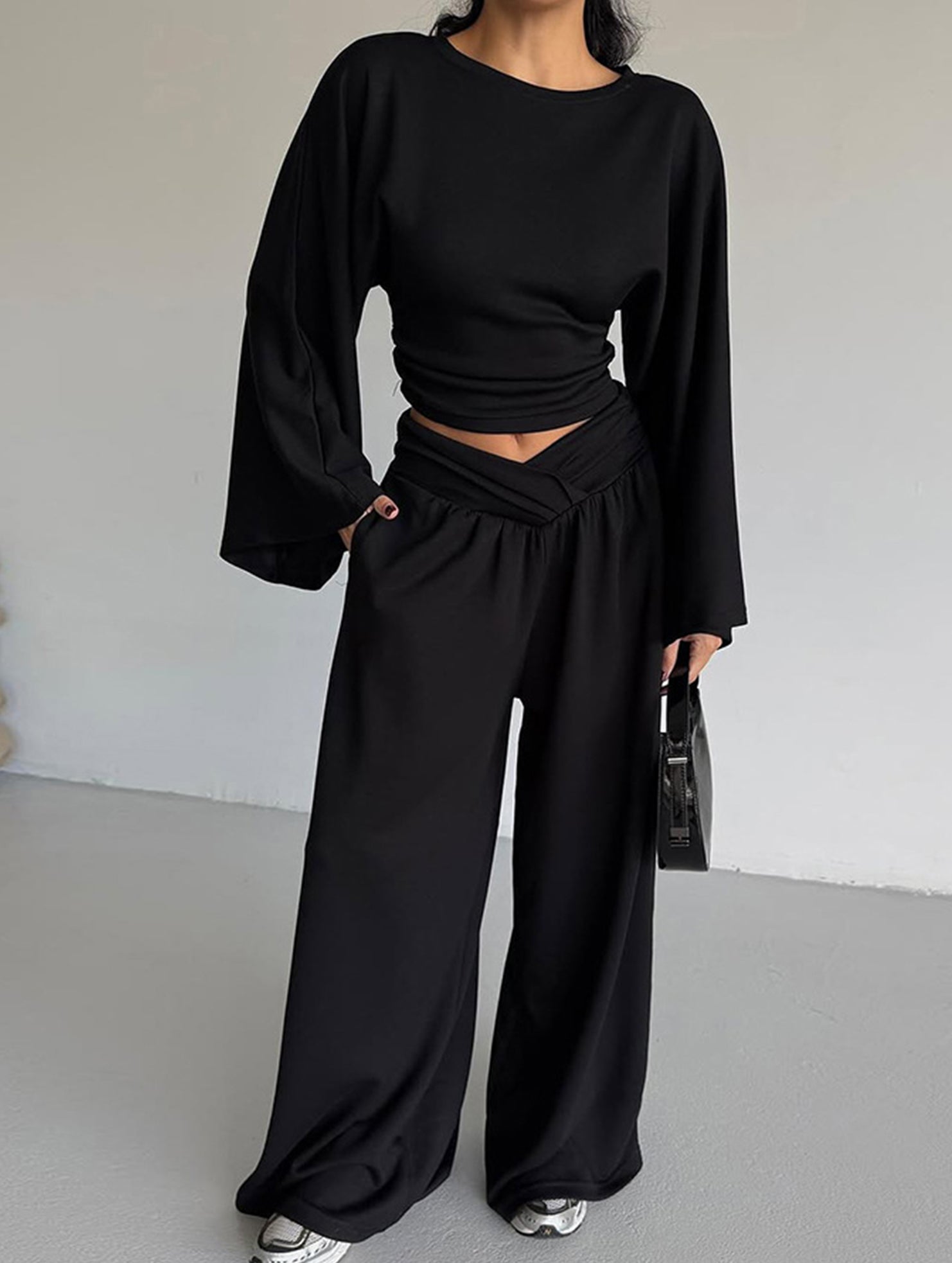 Waist-Fitted Top and Wide Leg Pants Set_CWSS01434