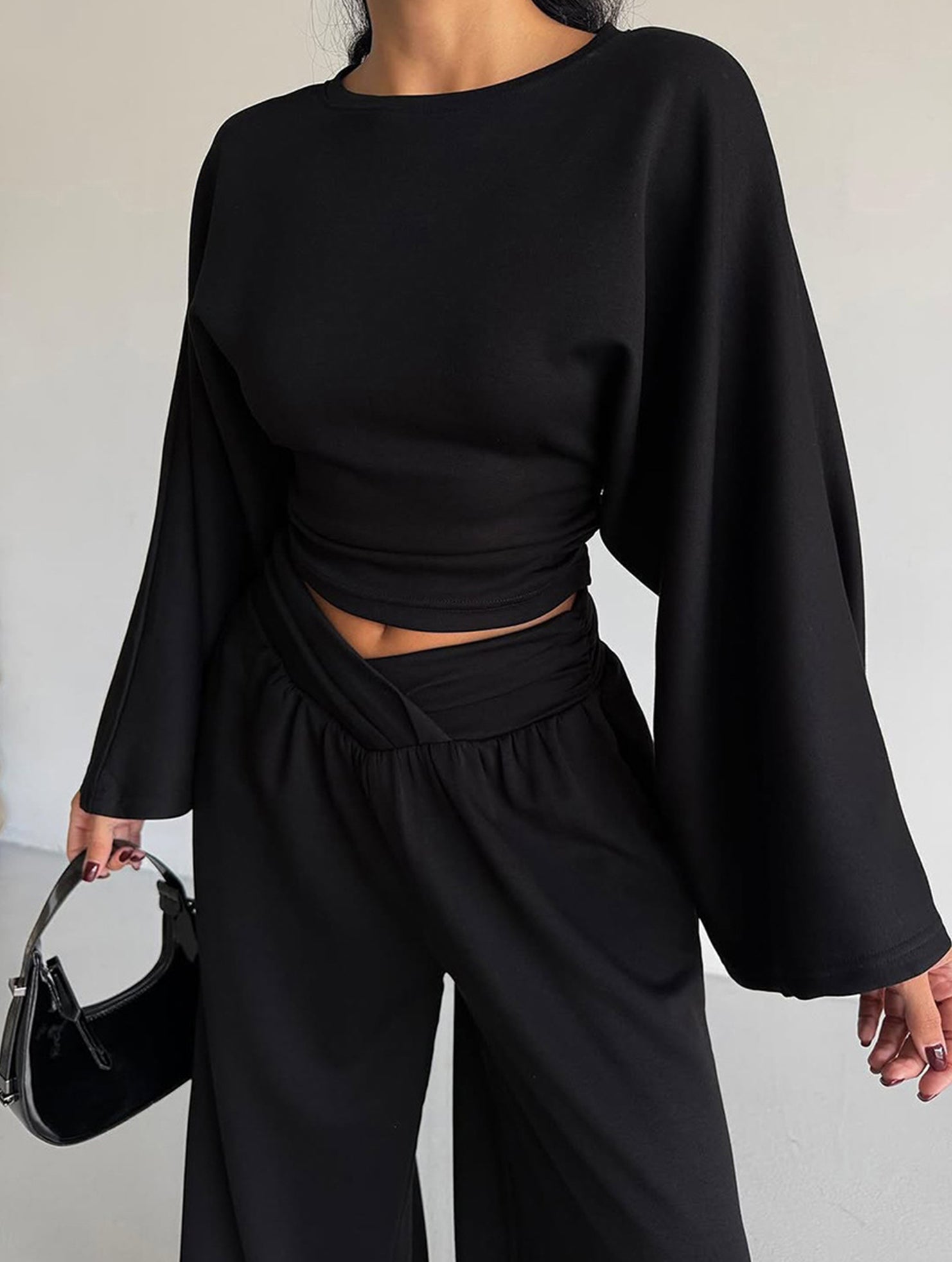 Waist-Fitted Top and Wide Leg Pants Set_CWSS01434