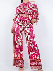 Printed Cold Shoulder Long Sleeve Set_CWSS01436