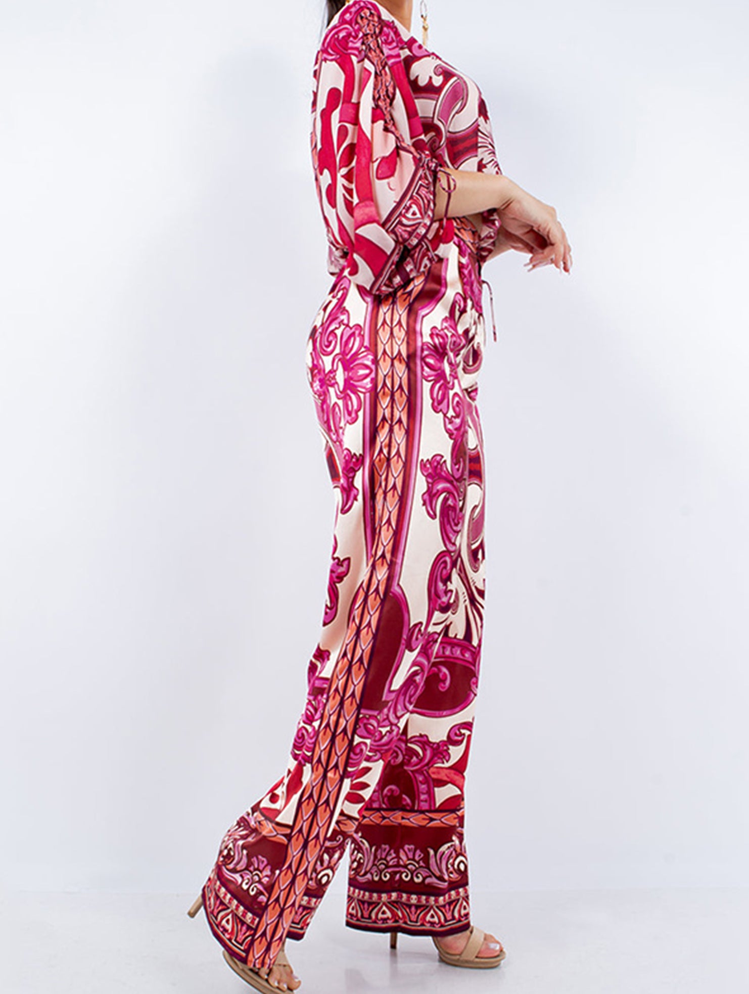 Printed Cold Shoulder Long Sleeve Set_CWSS01436