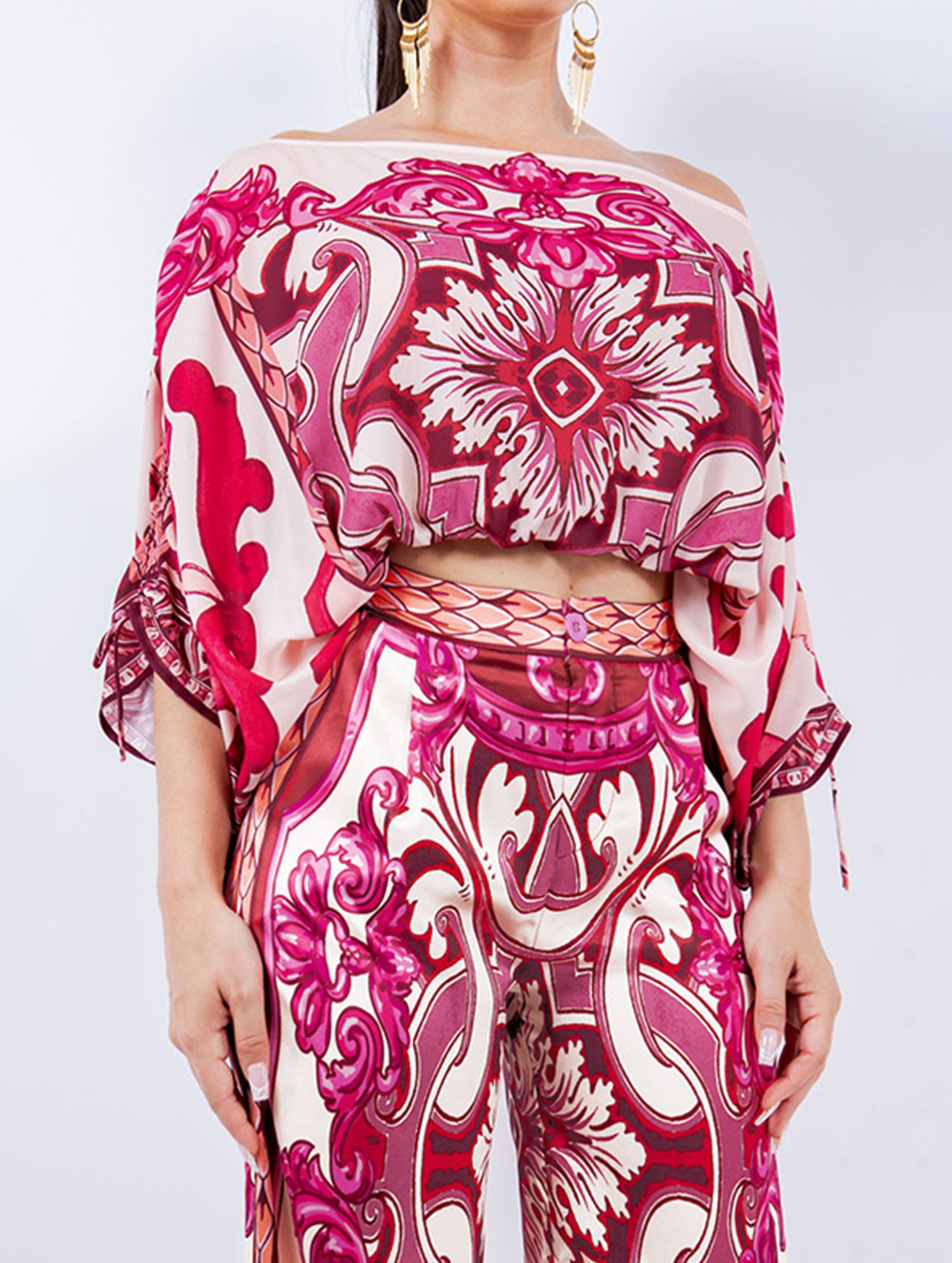 Printed Cold Shoulder Long Sleeve Set_CWSS01436