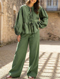 Stylish Ruffled Puff Sleeve Top and Pants Set_CWSS01438