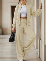 Women's drawstring sweatshirt and straight leg pants