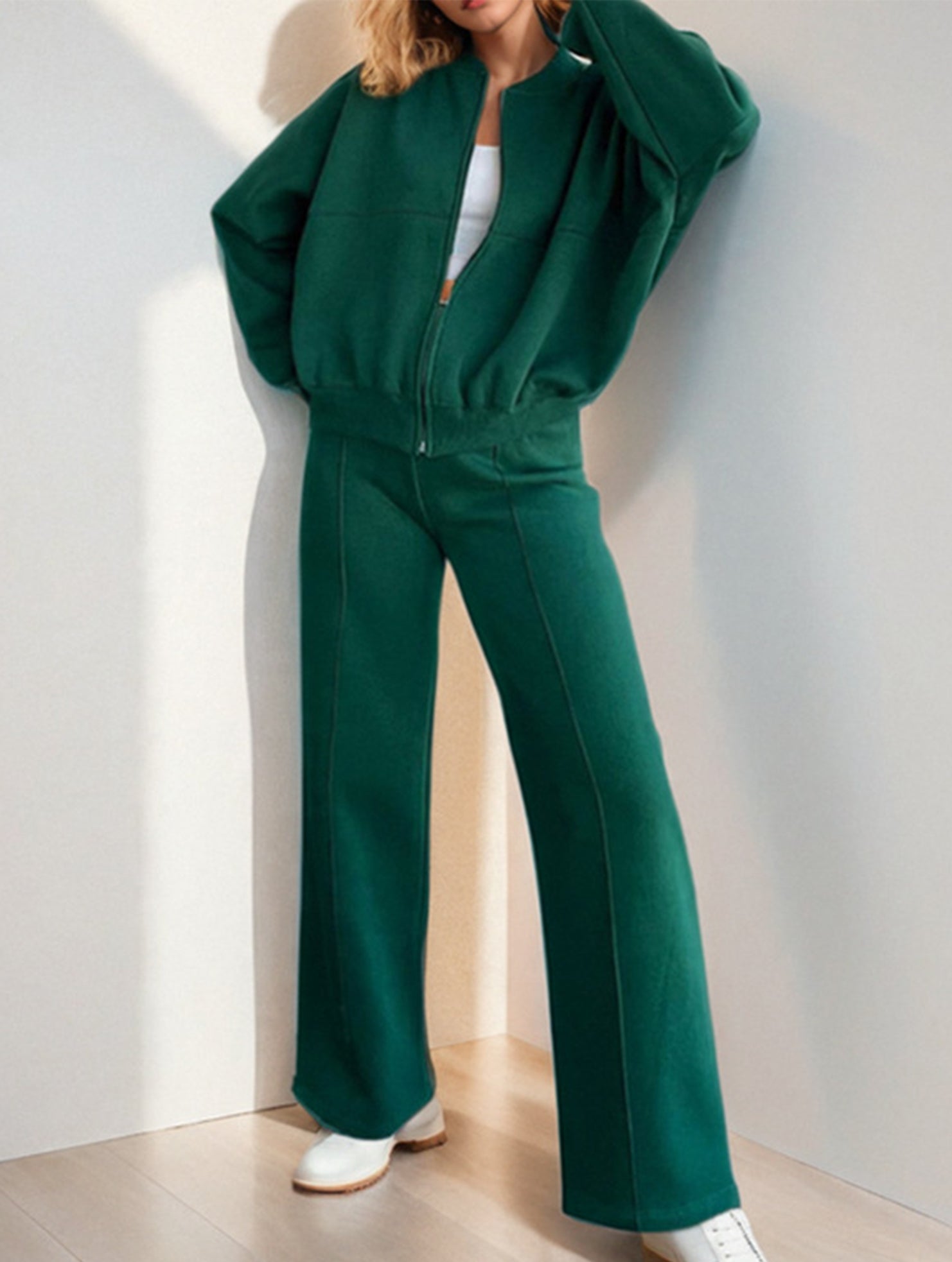 Women's drawstring sweatshirt and straight leg pants