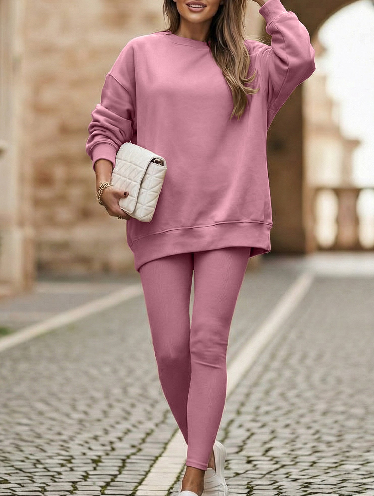 Women's Crew Neck Irregular Sweatshirt Set_CWSS01444
