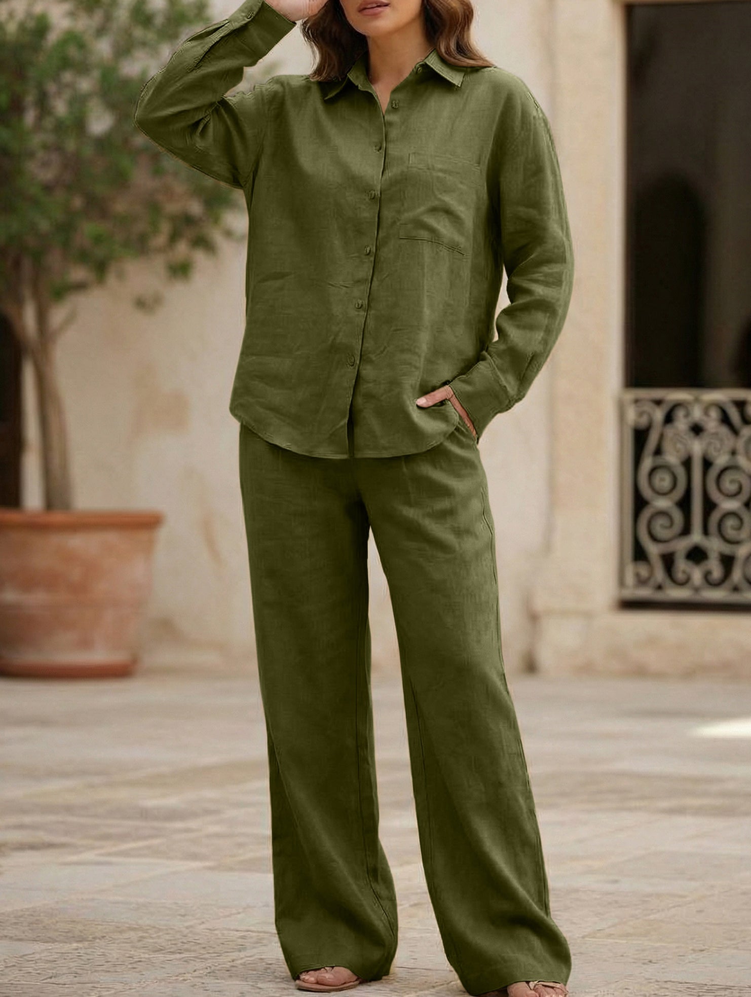 Casual shirt and loose wide-leg pants suit_CWSS01447