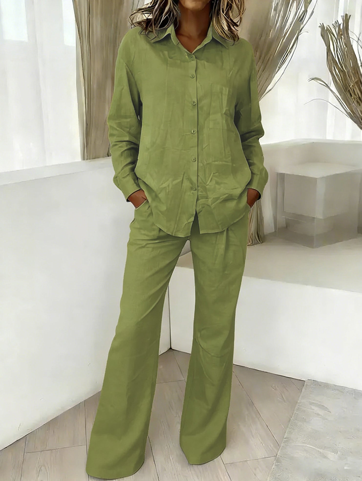 Casual shirt and loose wide-leg pants suit_CWSS01447