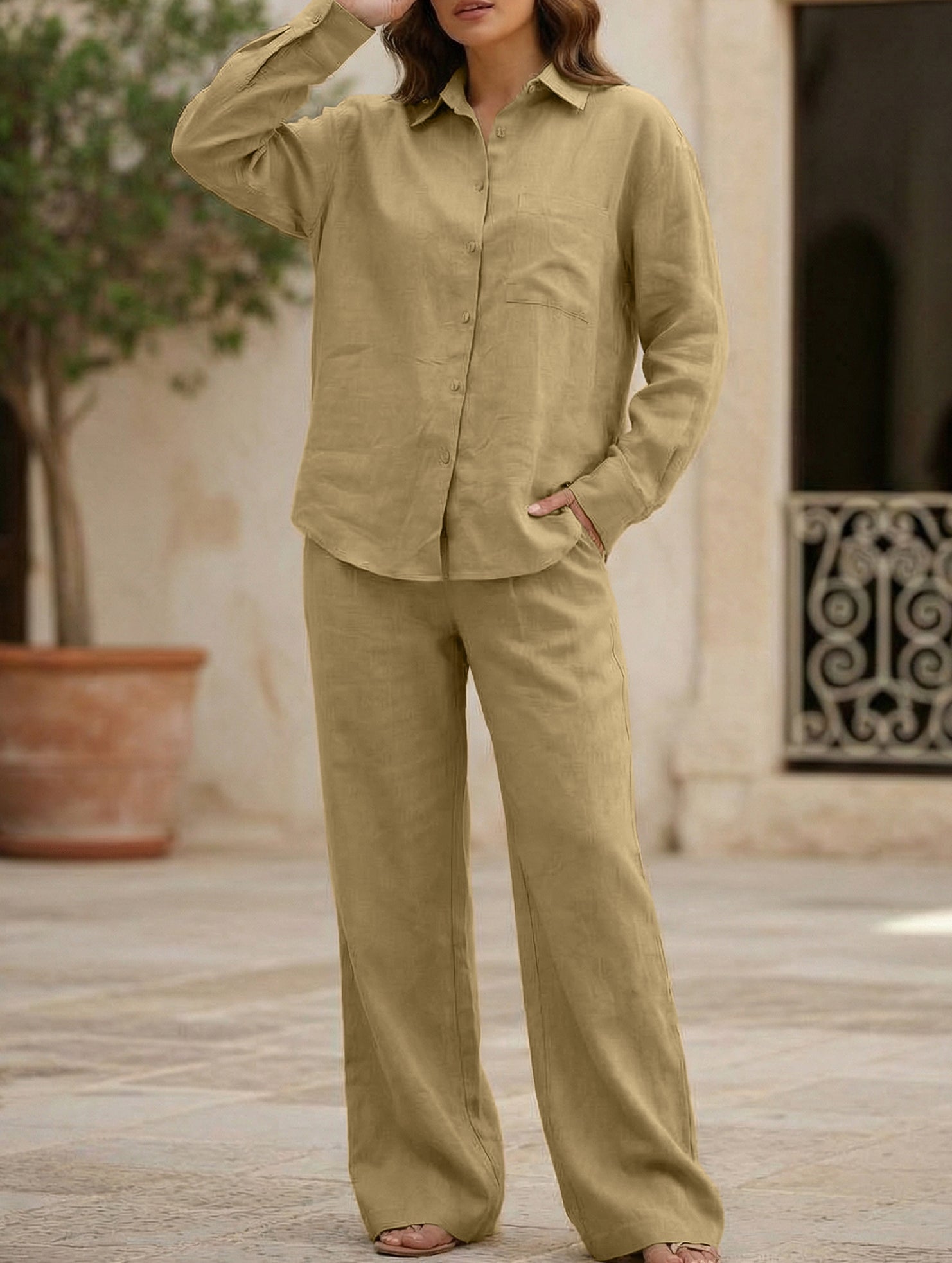 Casual shirt and loose wide-leg pants suit_CWSS01447