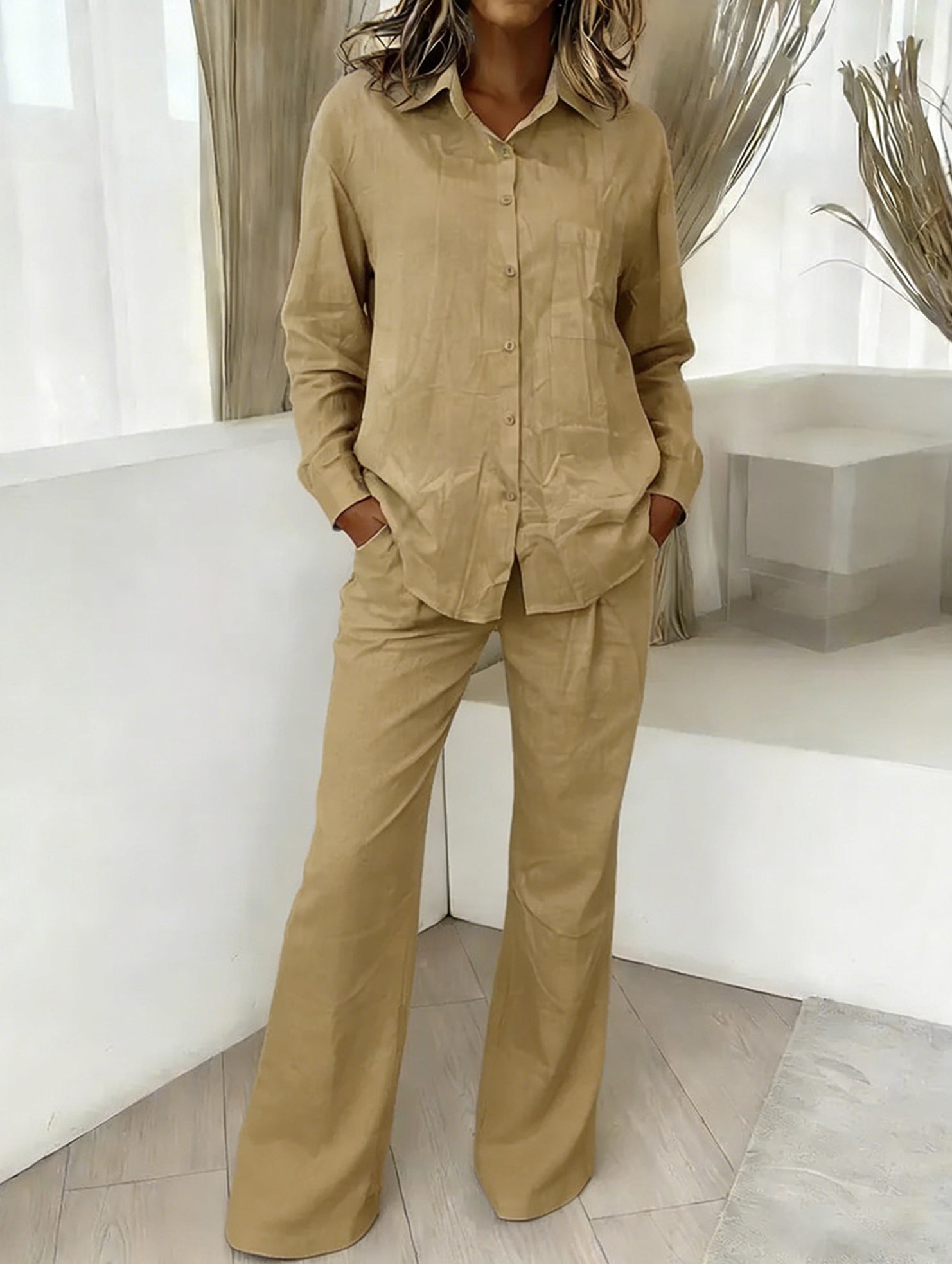 Casual shirt and loose wide-leg pants suit_CWSS01447