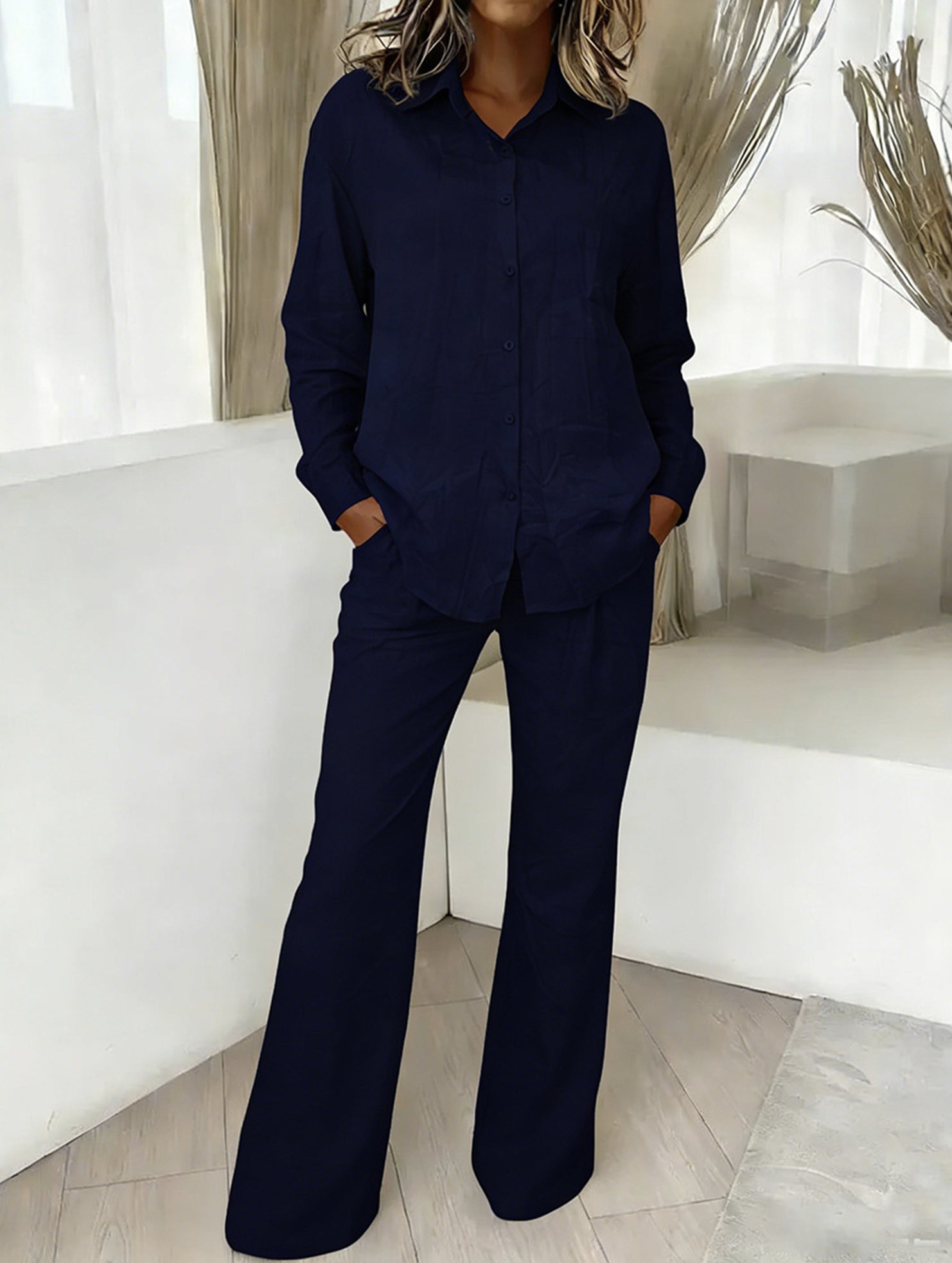 Casual shirt and loose wide-leg pants suit_CWSS01447