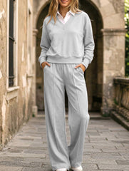 Casual collar loose top and wide-leg pants set_CWSS01448