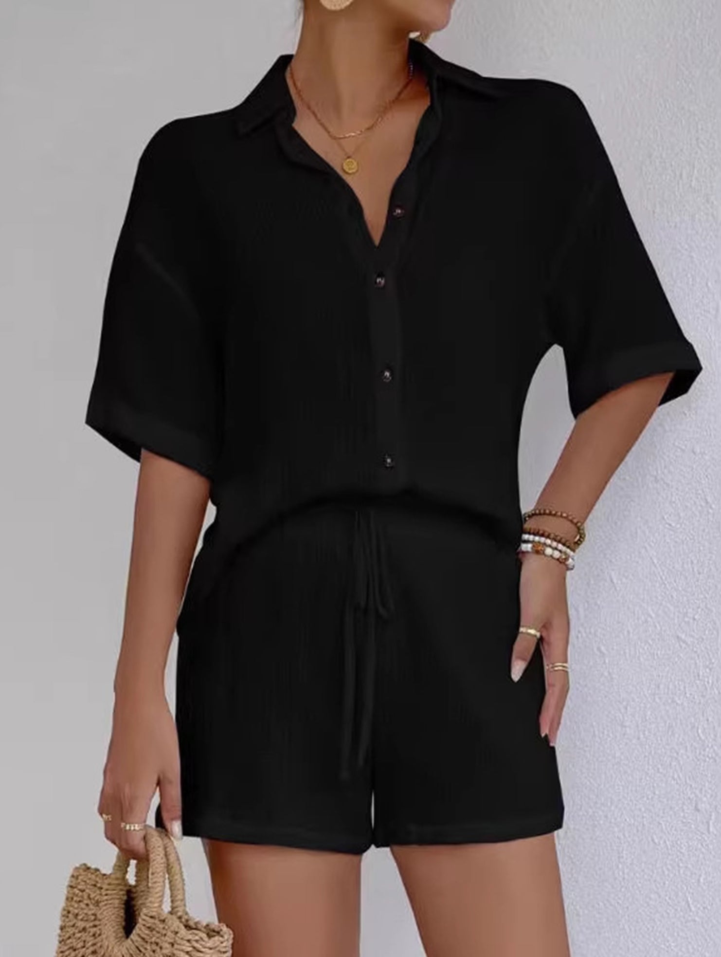 Lapel Beach Vacation Casual Lace-up Suit for Women
