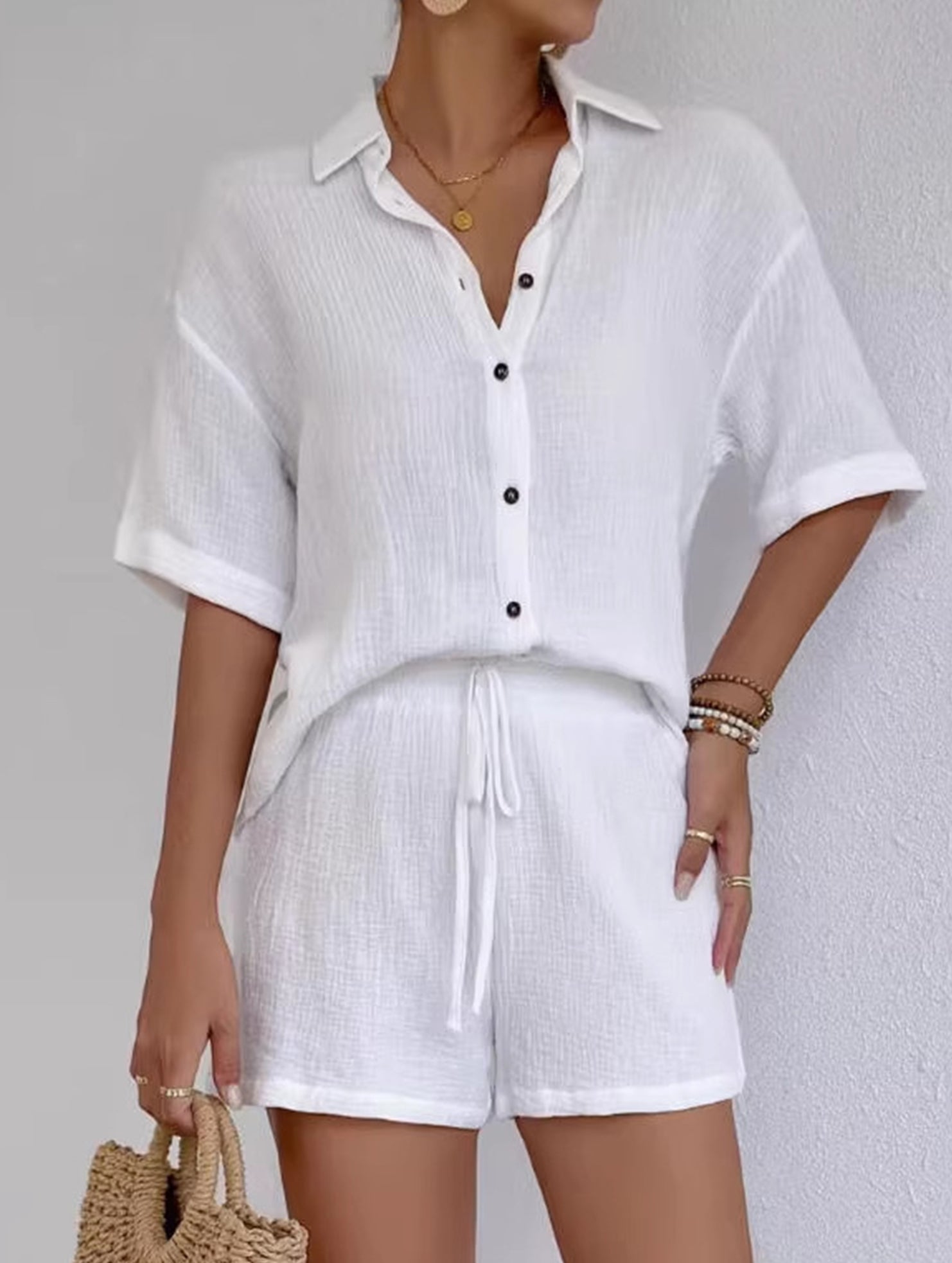 Lapel Beach Vacation Casual Lace-up Suit for Women