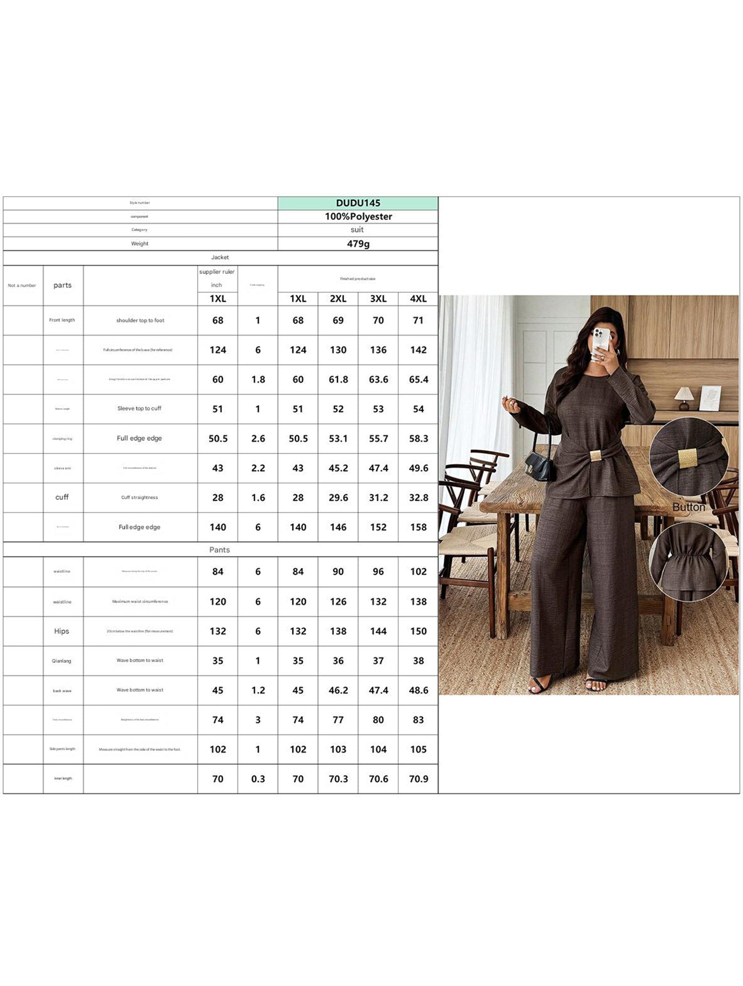 Women's Fitted Round Neck Top and Wide Leg Pants Suit_CWSS01450