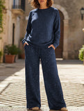 Crew neck top and drawstring casual pants set_CWSS01456