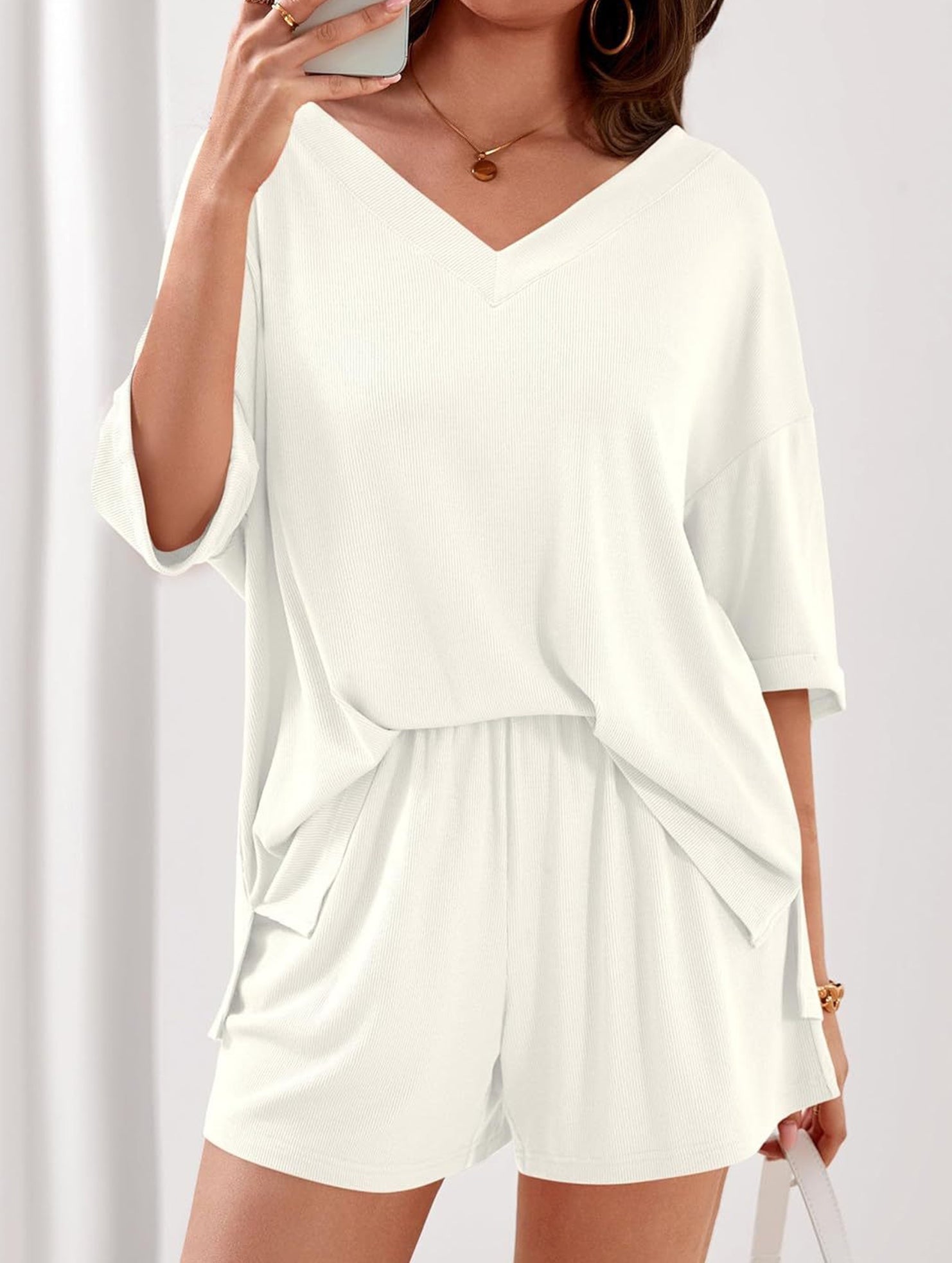 V-neck short-sleeved casual beach suit for women