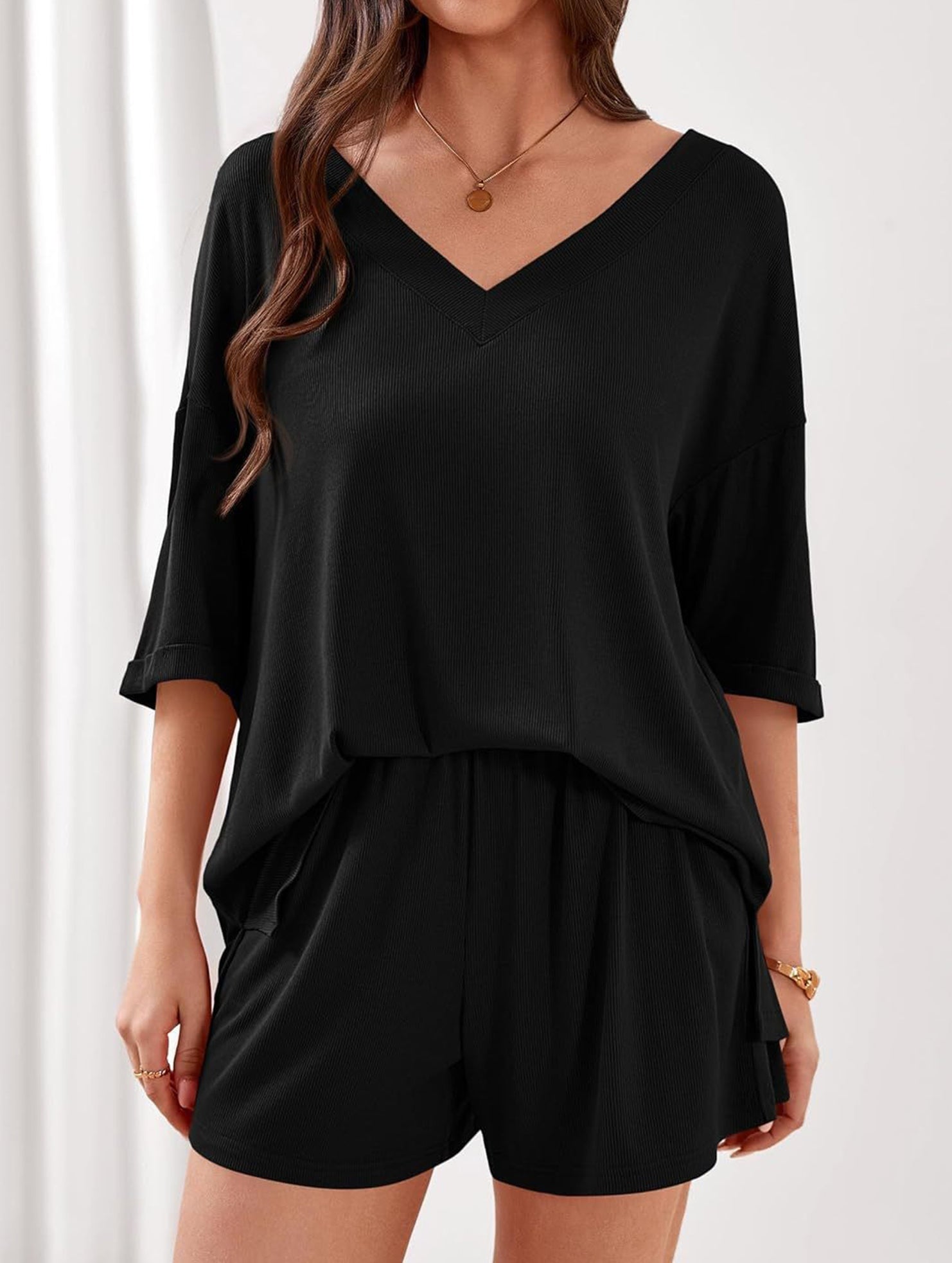 V-neck short-sleeved casual beach suit for women