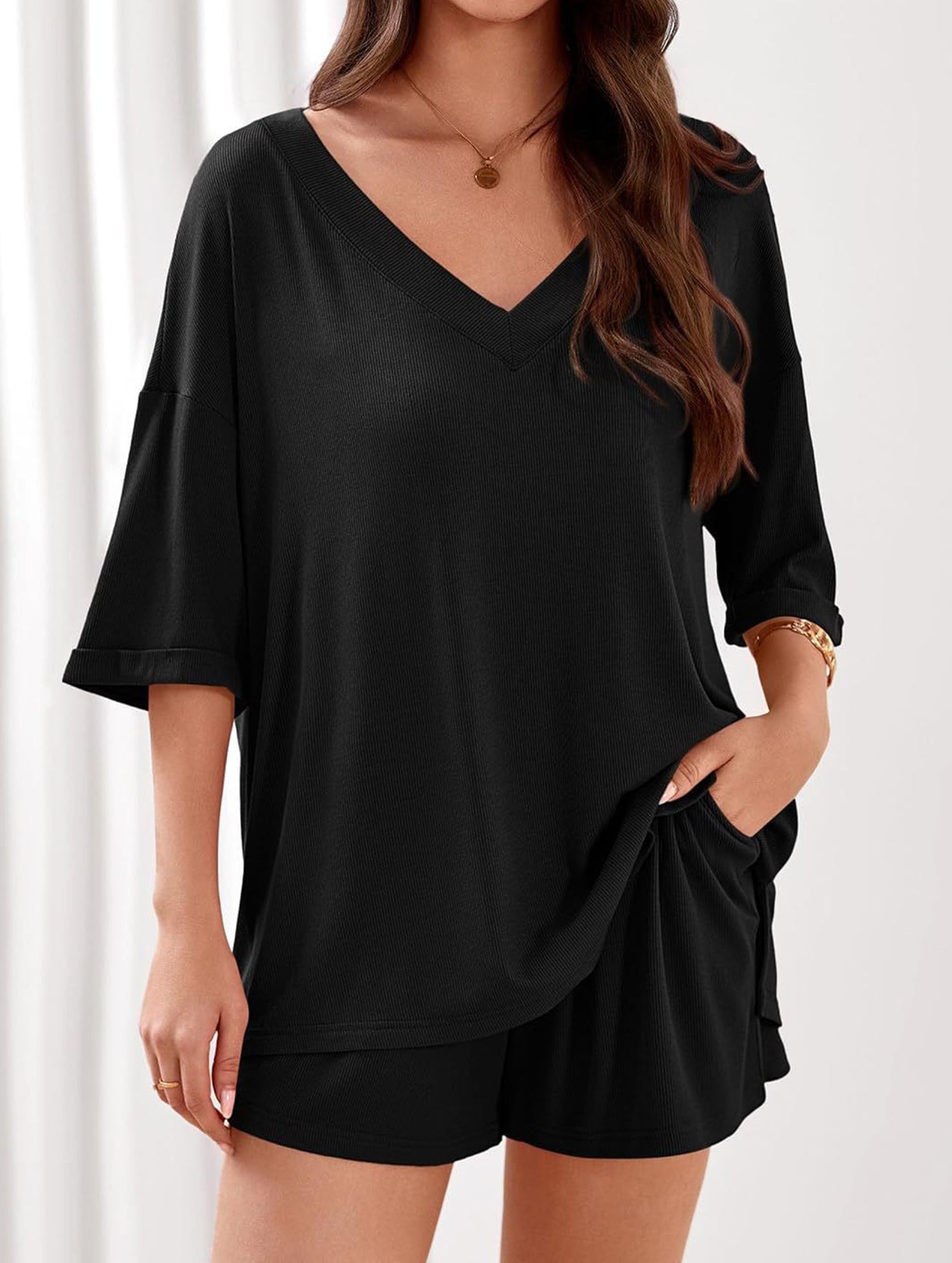 V-neck short-sleeved casual beach suit for women