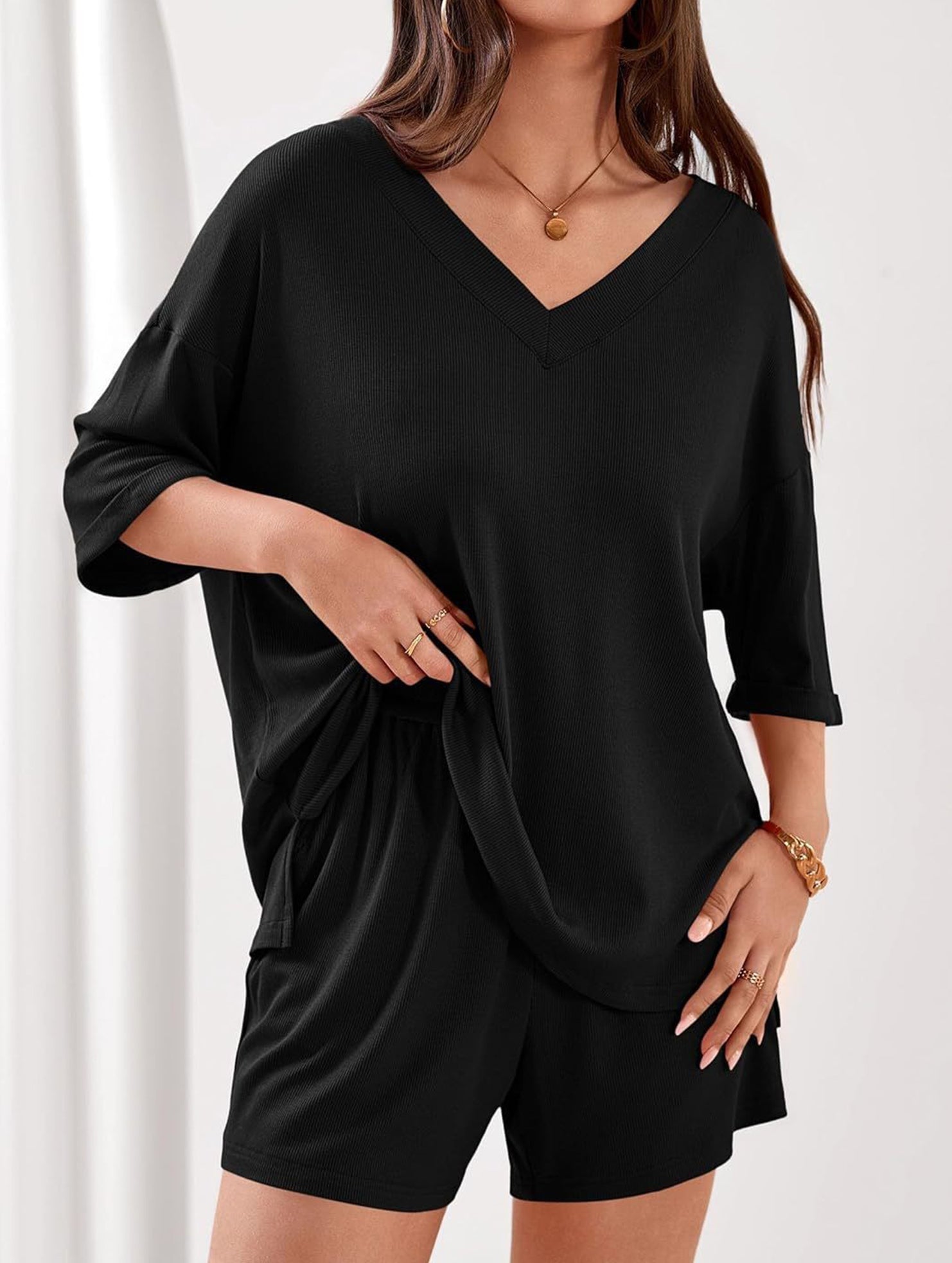 V-neck short-sleeved casual beach suit for women