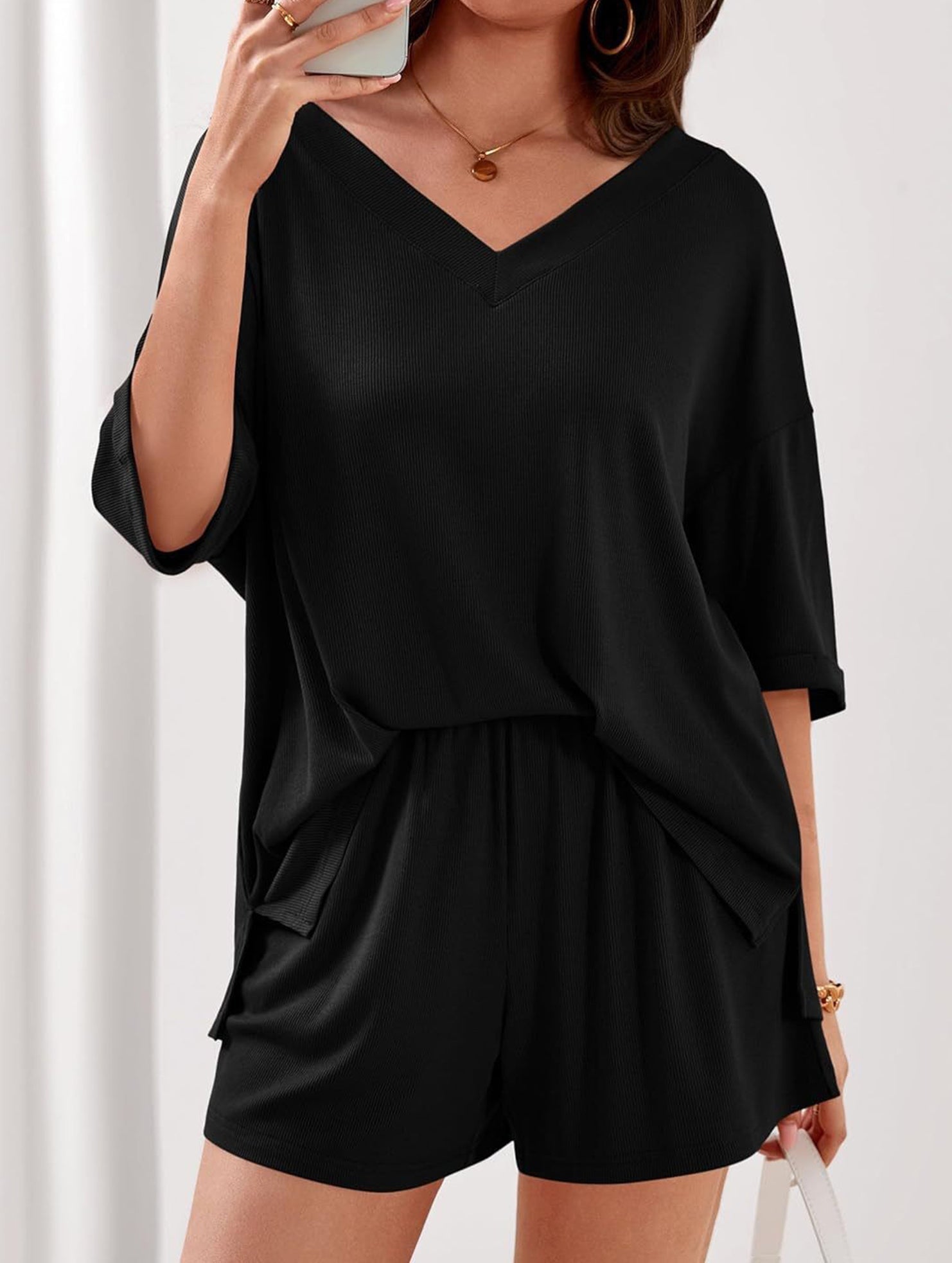 V-neck short-sleeved casual beach suit for women