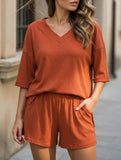 V-neck short-sleeved casual beach suit for women