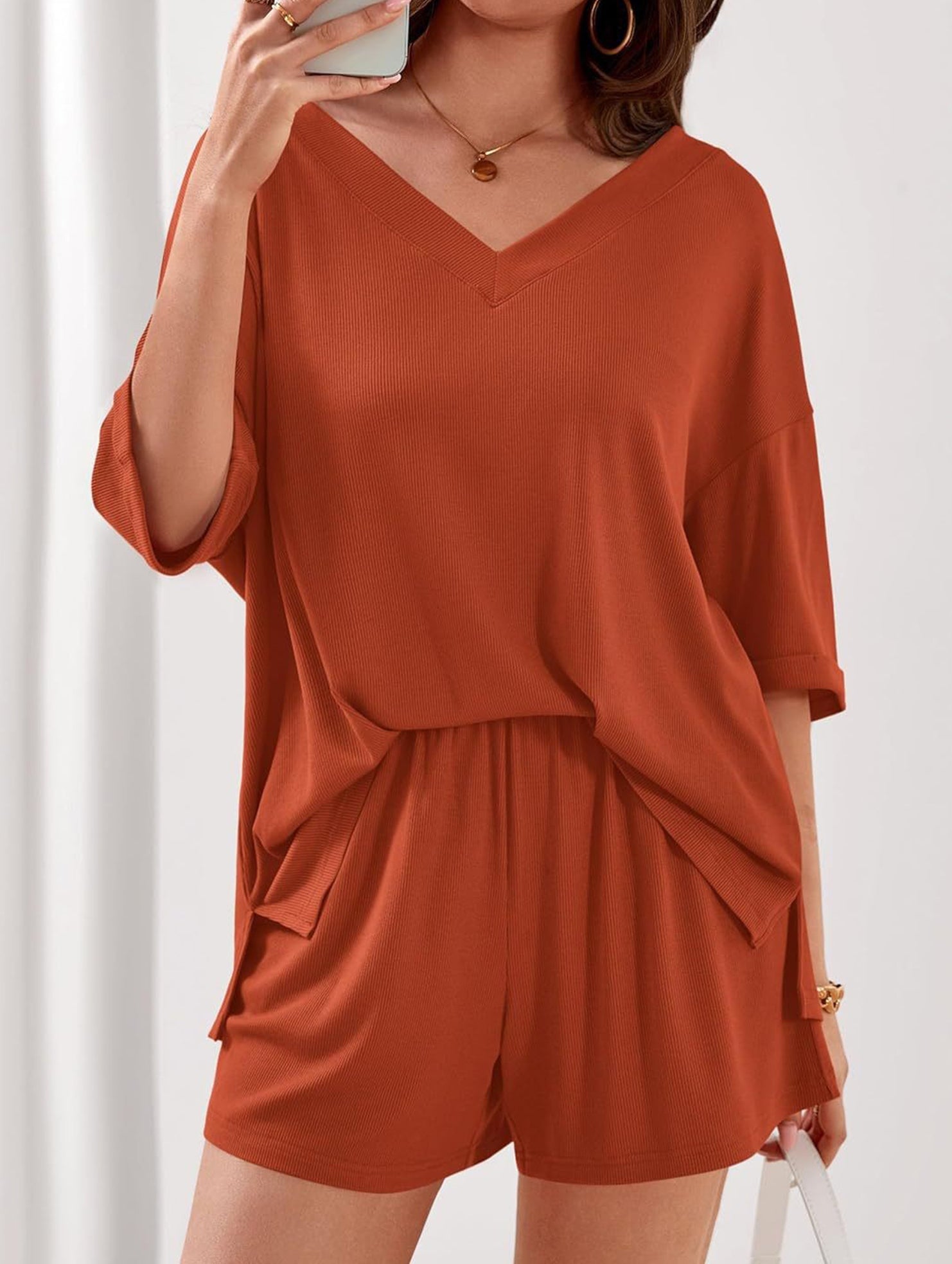 V-neck short-sleeved casual beach suit for women
