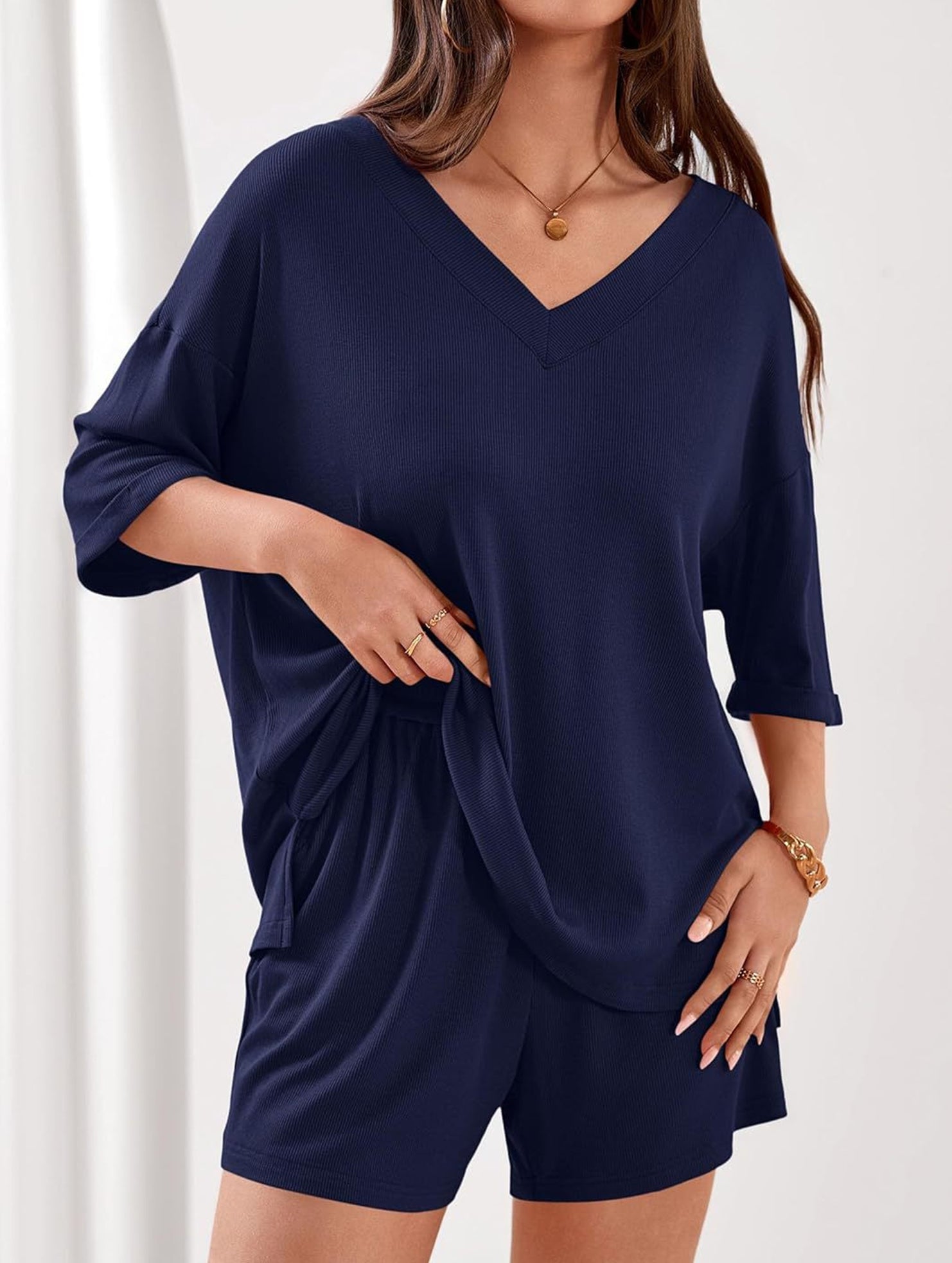 V-neck short-sleeved casual beach suit for women