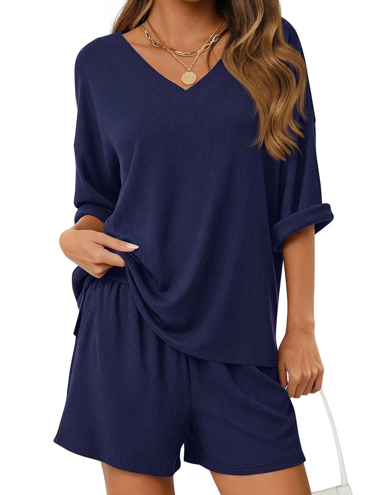 V-neck short-sleeved casual beach suit for women