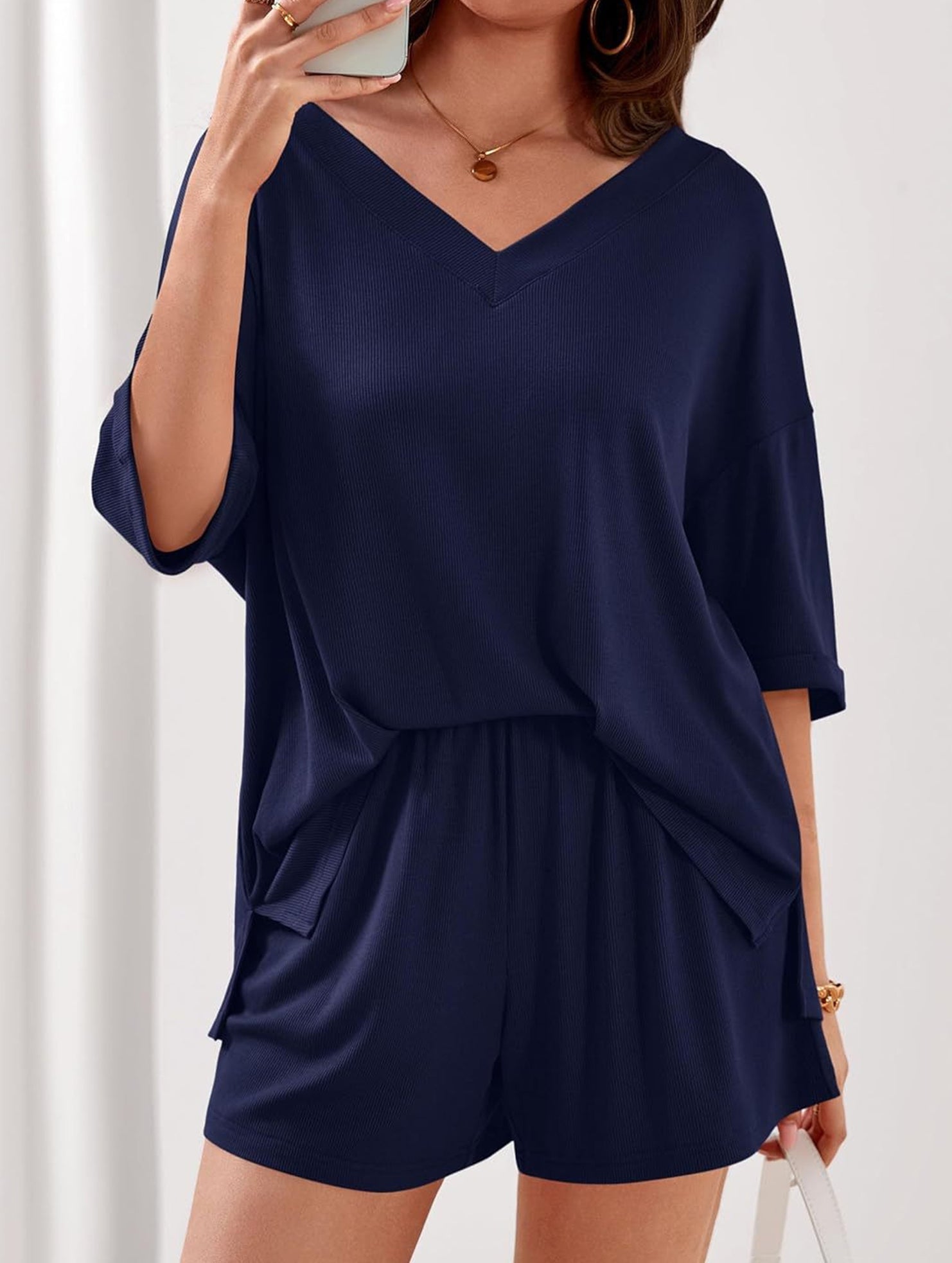 V-neck short-sleeved casual beach suit for women