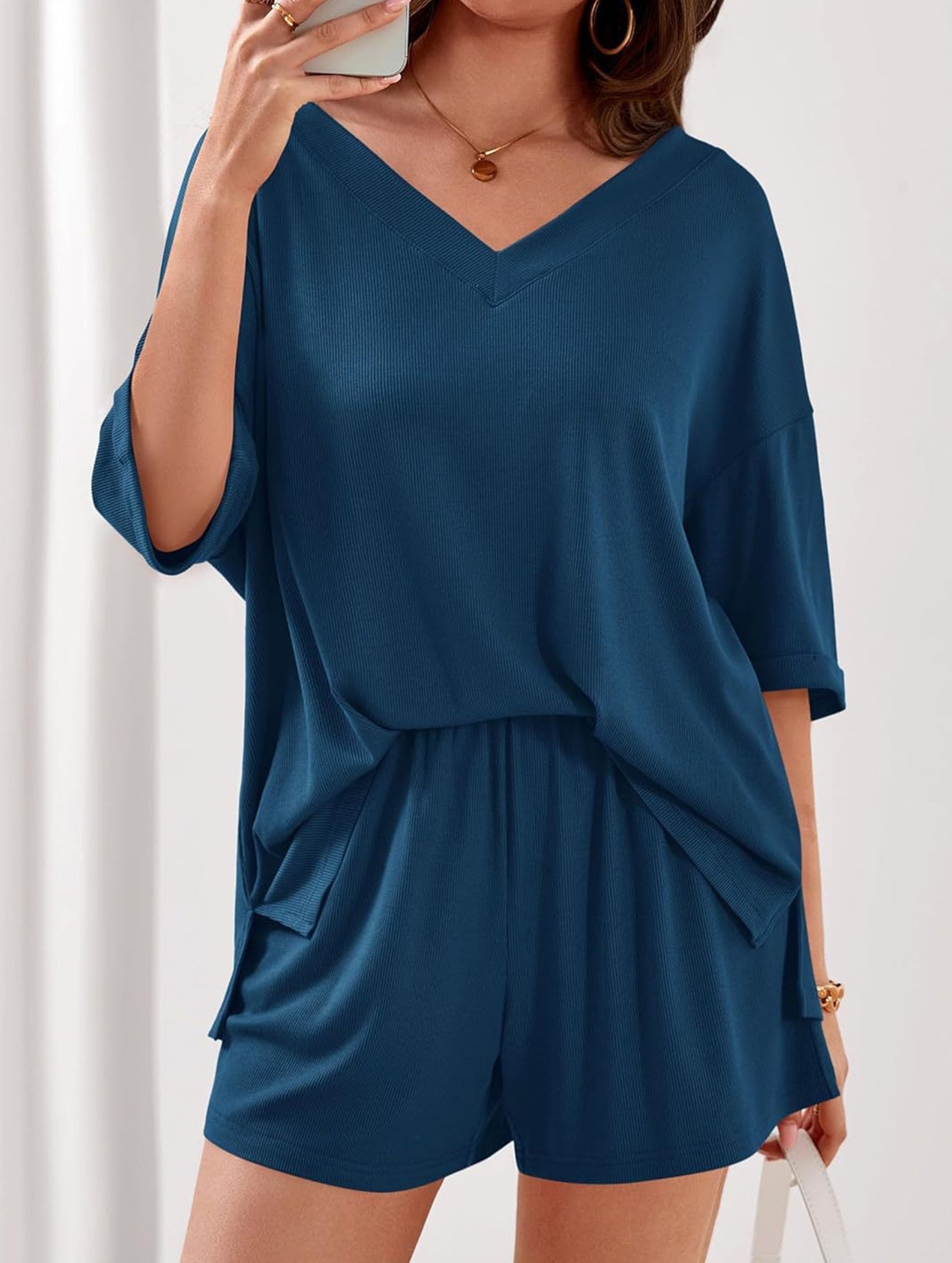 V-neck short-sleeved casual beach suit for women