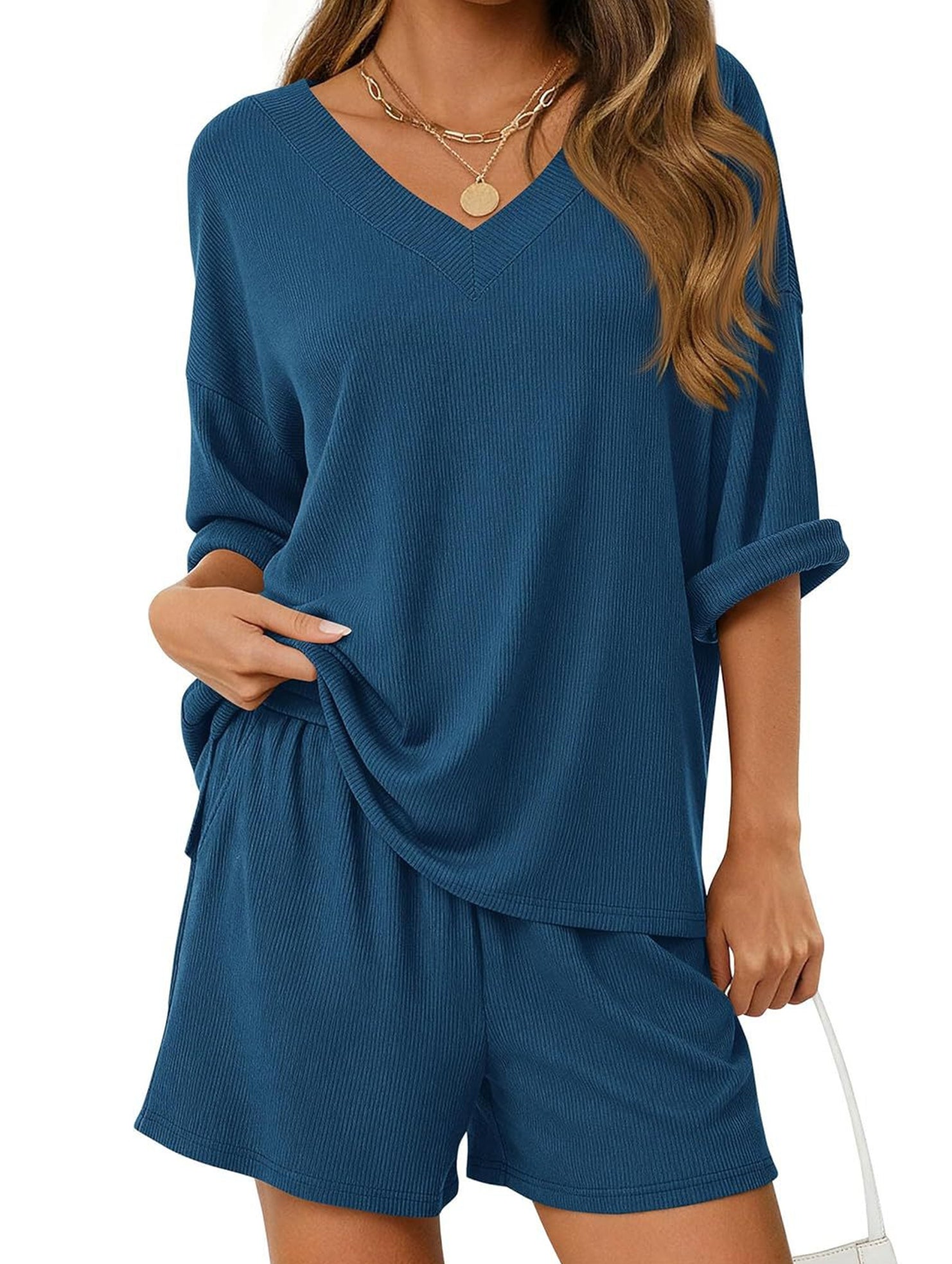 V-neck short-sleeved casual beach suit for women