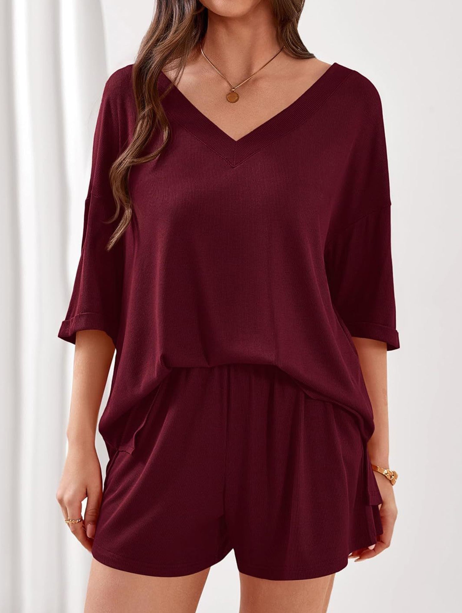 V-neck short-sleeved casual beach suit for women