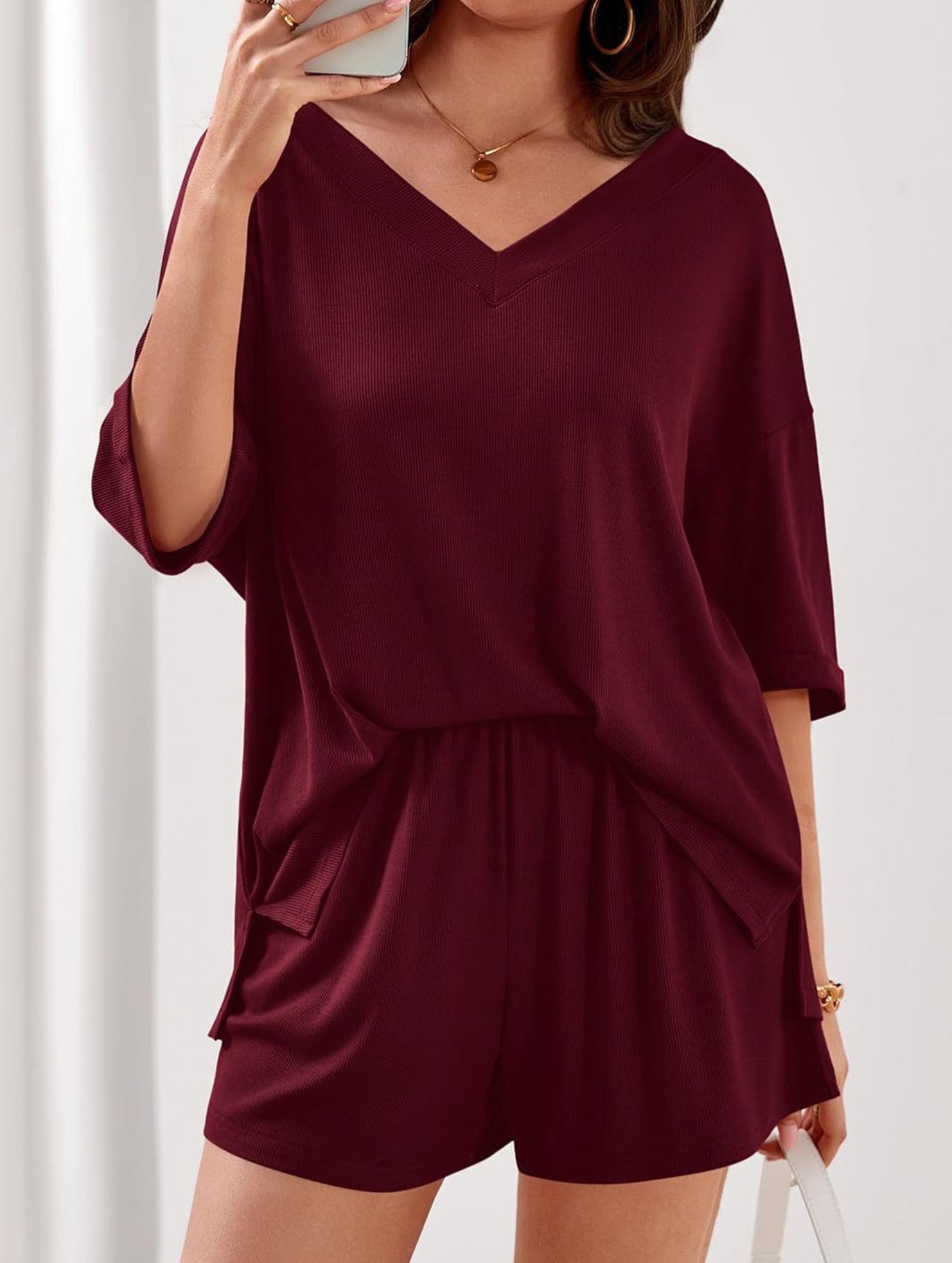 V-neck short-sleeved casual beach suit for women