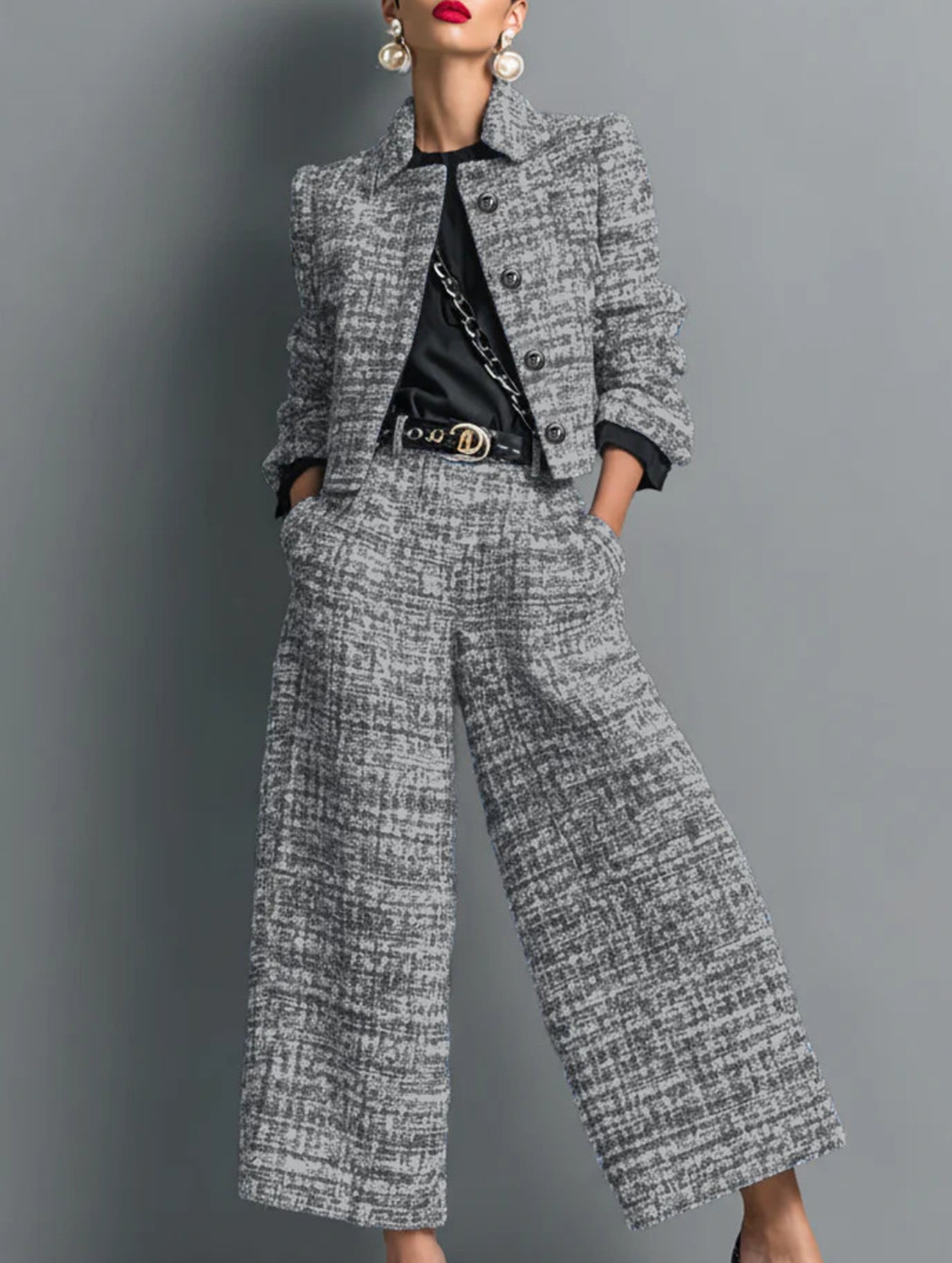 Women's Lapel Slim Fit Short Jacket and Pants Set_CWSS01458