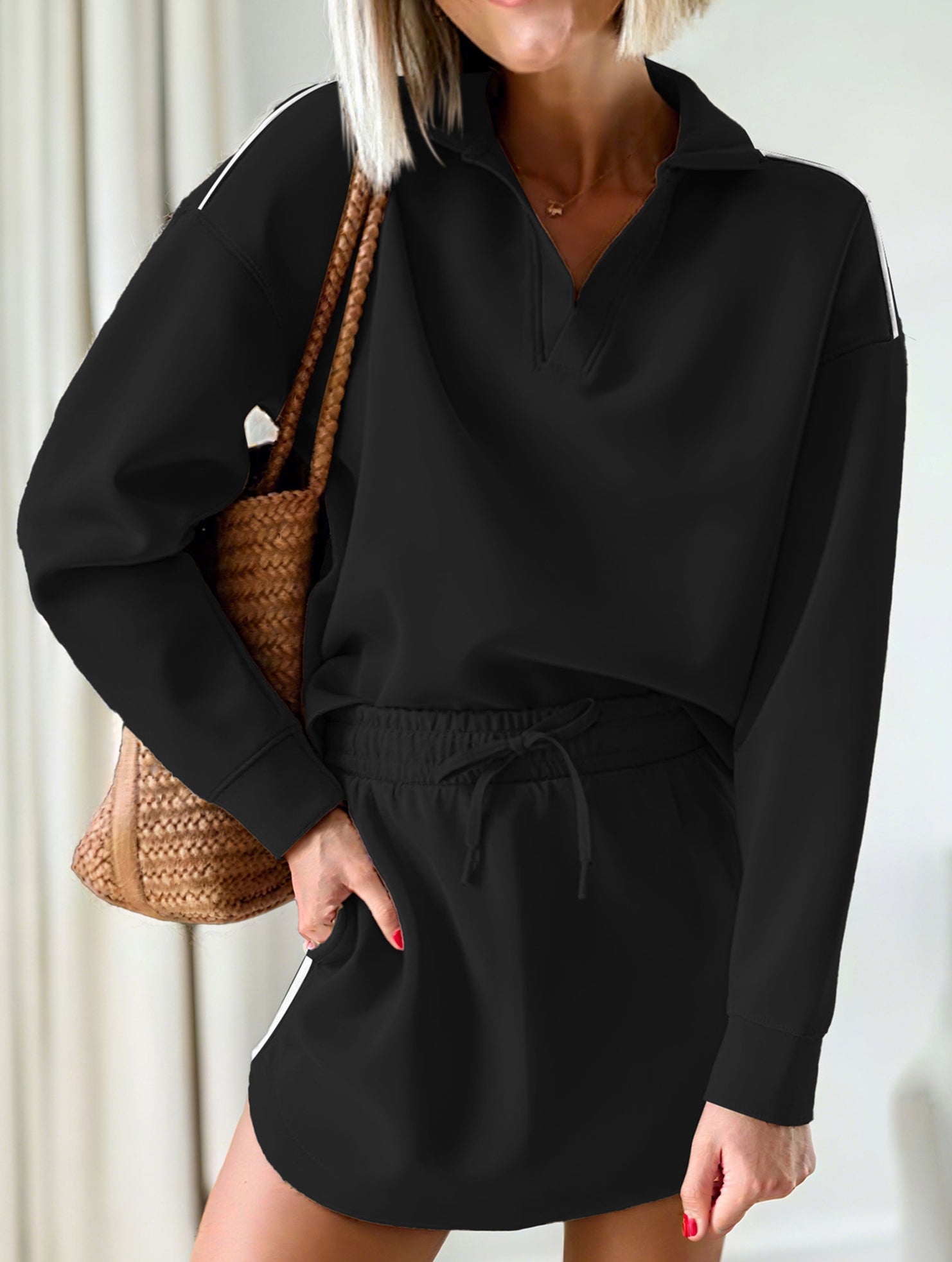 Sport Collar Top Skirt Set